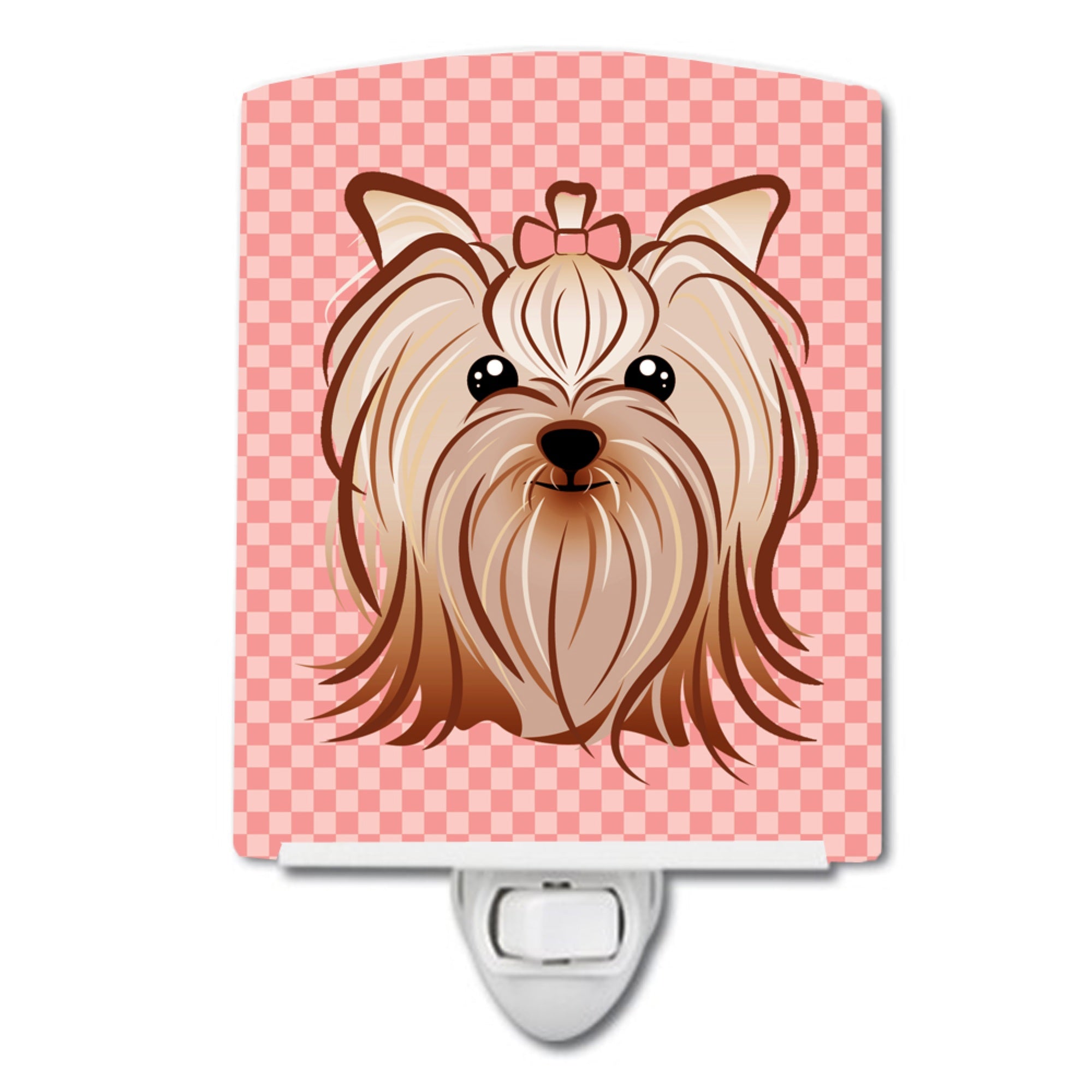  inchCarolines Treasures Pink Checkered Yorkie/Yorkshire Terrier Ceramic Night Light, 6x4, Multicolor inch