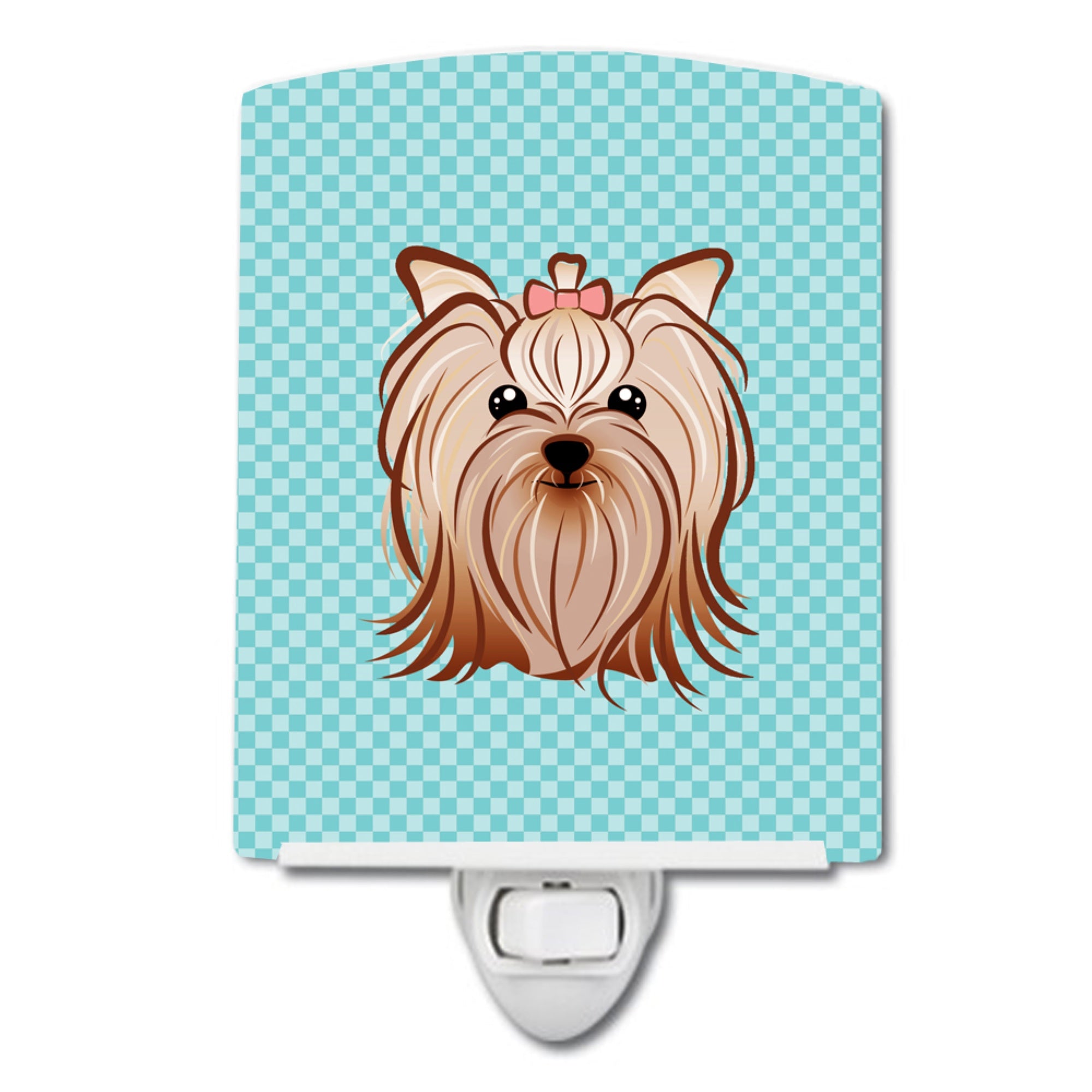  inchCarolines Treasures Checkerboard Blue Yorkie Yorkishire Terrier Ceramic Night Light, 6x4, Multicolor inch