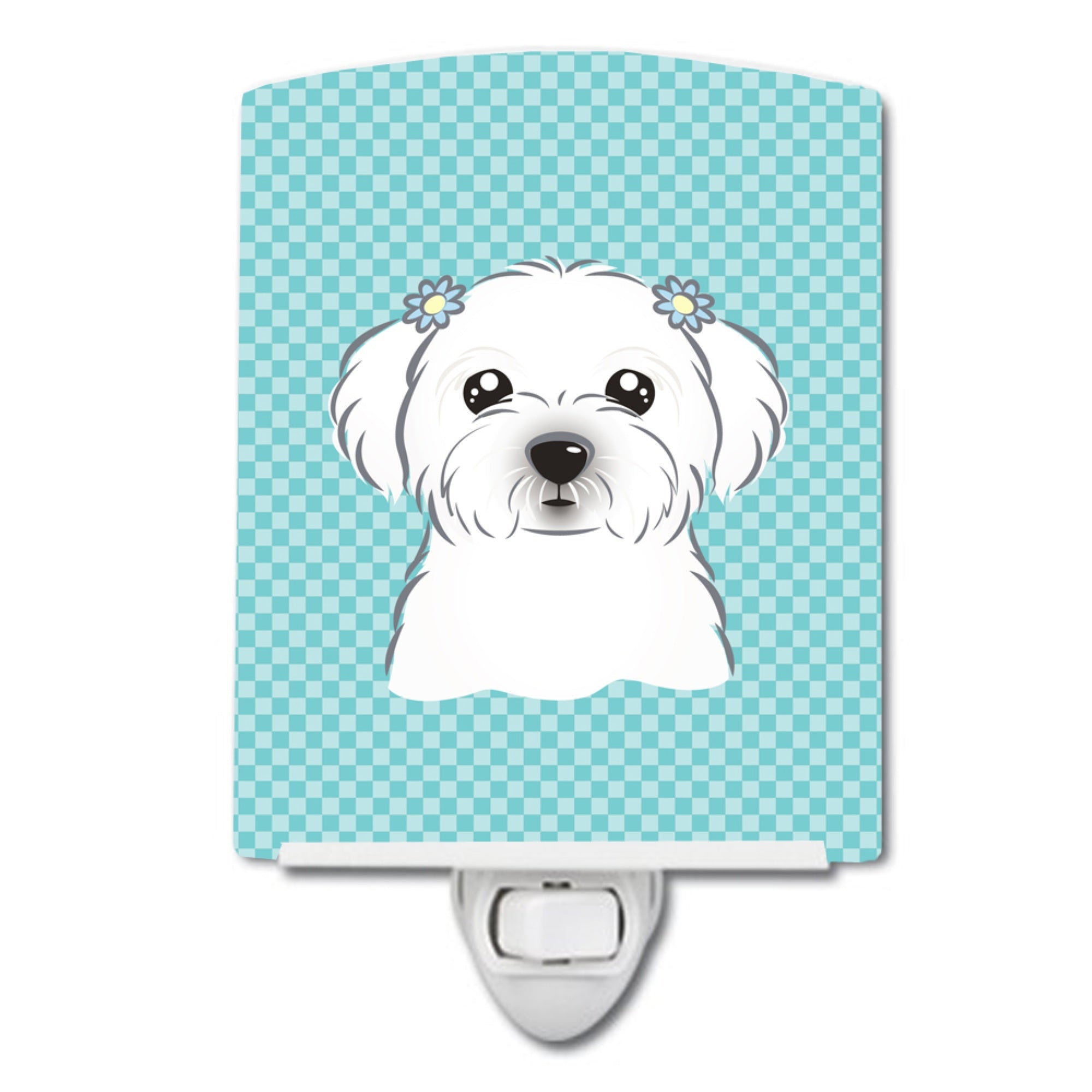  inchCarolines Treasures Checkerboard Blue Maltese Ceramic Night Light, 6x4, Multicolor inch