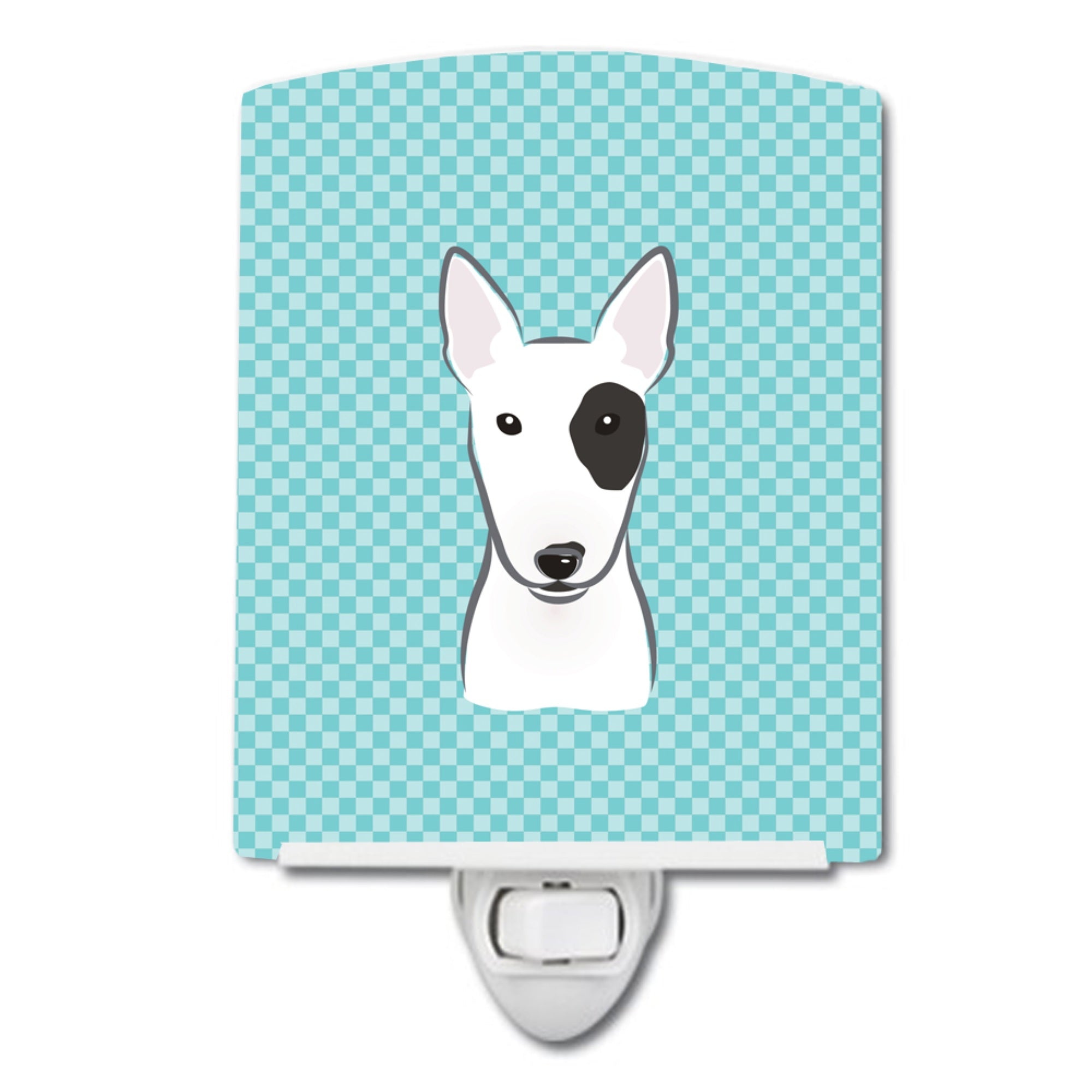  inchCarolines Treasures Checkerboard Blue Bull Terrier Ceramic Night Light, 6x4, Multicolor inch