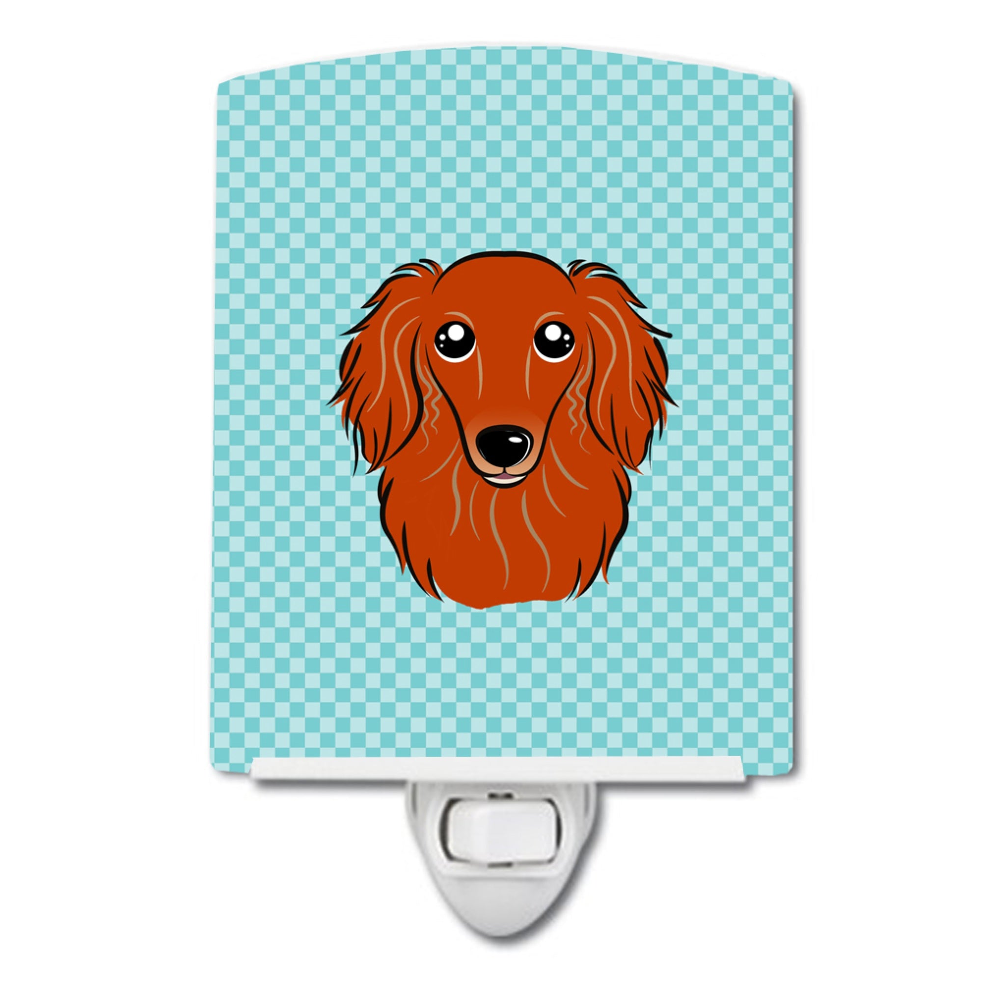  inchCarolines Treasures Checkerboard Blue Longhair Red Dachshund Ceramic Night Light, 6x4, Multicolor inch