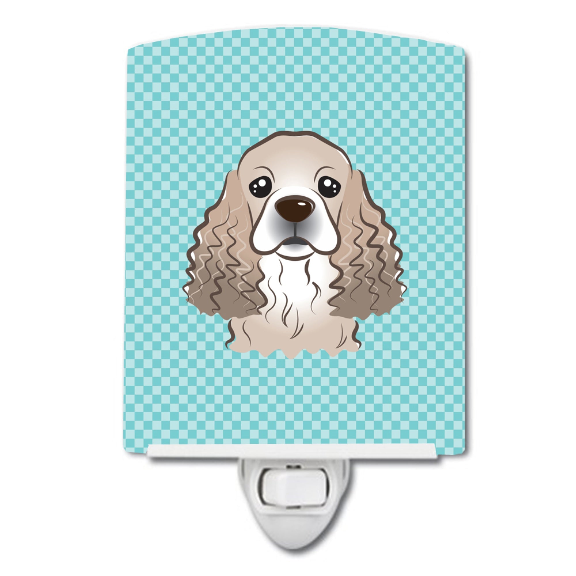 inchCarolines Treasures Checkerboard Blue Cocker Spaniel Ceramic Night Light, 6x4, Multicolor inch