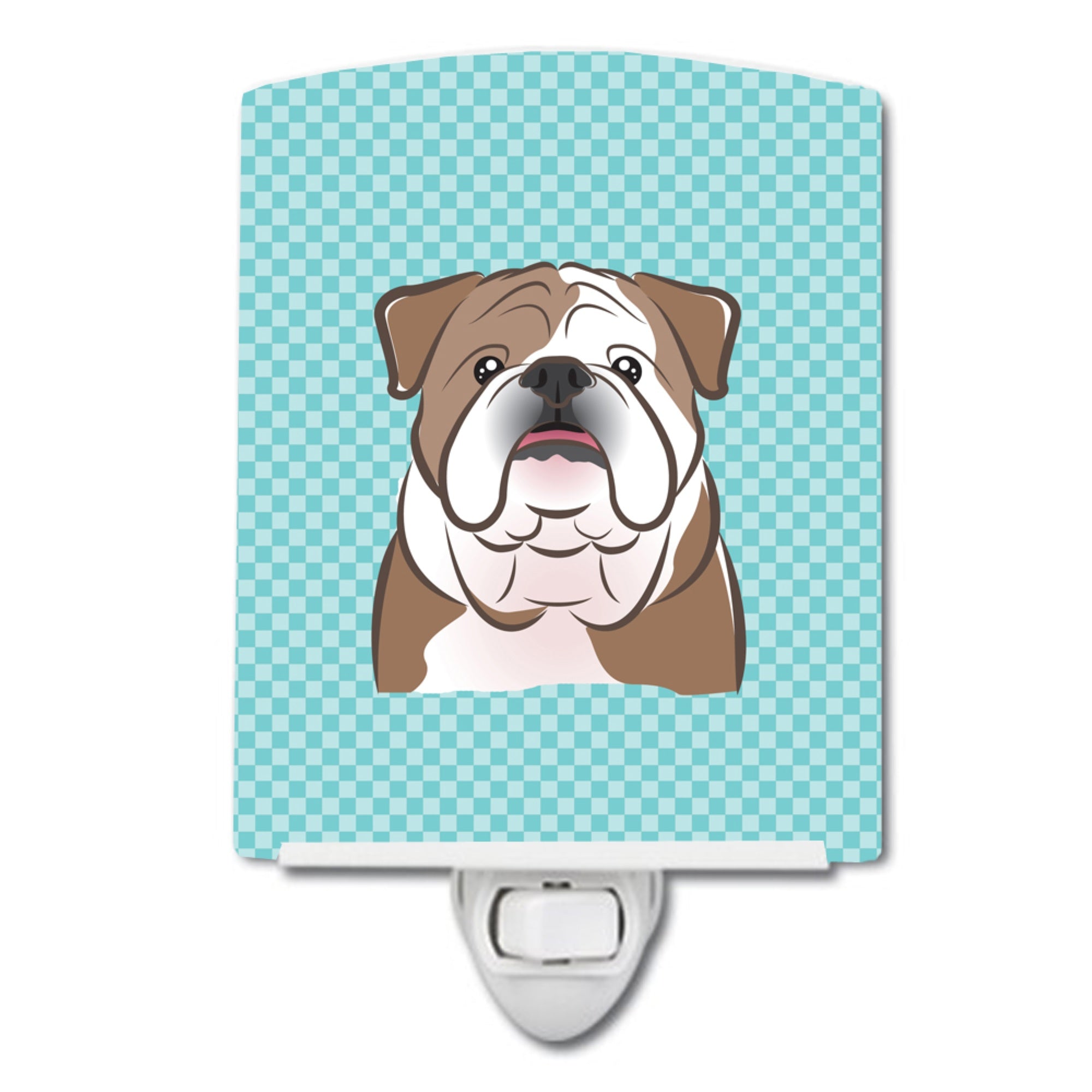  inchCarolines Treasures Checkerboard Blue English Bulldog Ceramic Night Light, 6x4, Multicolor inch
