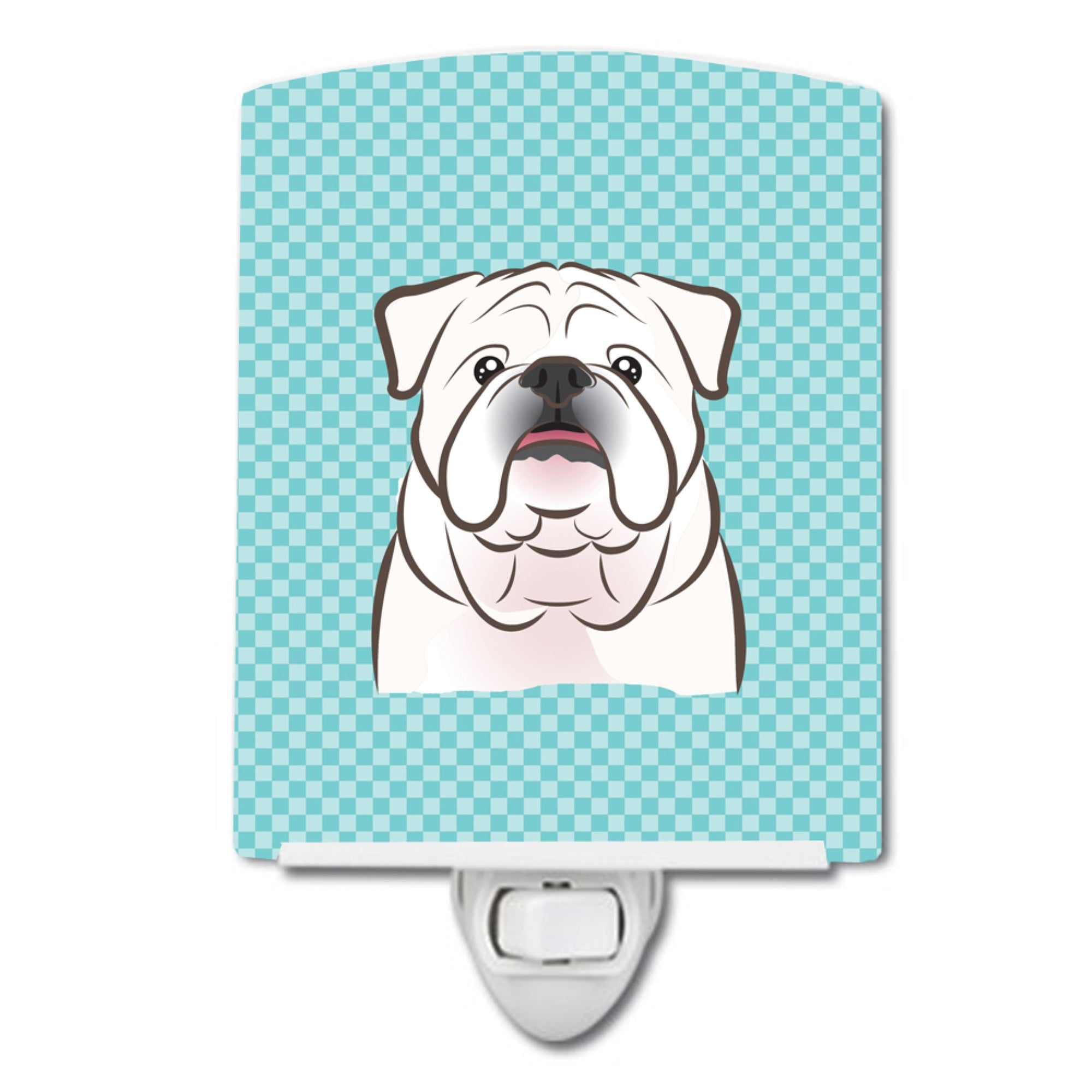  inchCarolines Treasures Checkerboard Blue White English Bulldog Ceramic Night Light, 6x4, Multicolor inch