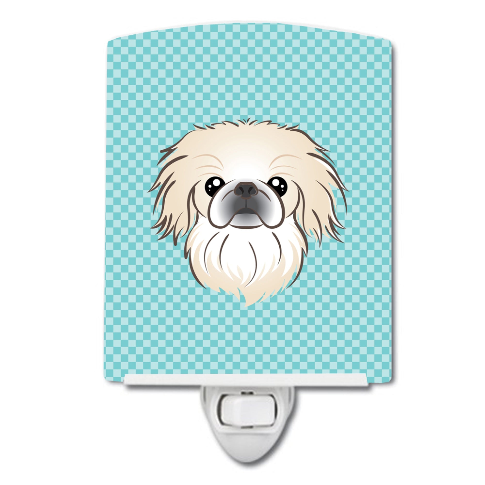  inchCarolines Treasures Checkerboard Blue Pekingese Ceramic Night Light, 6x4, Multicolor inch