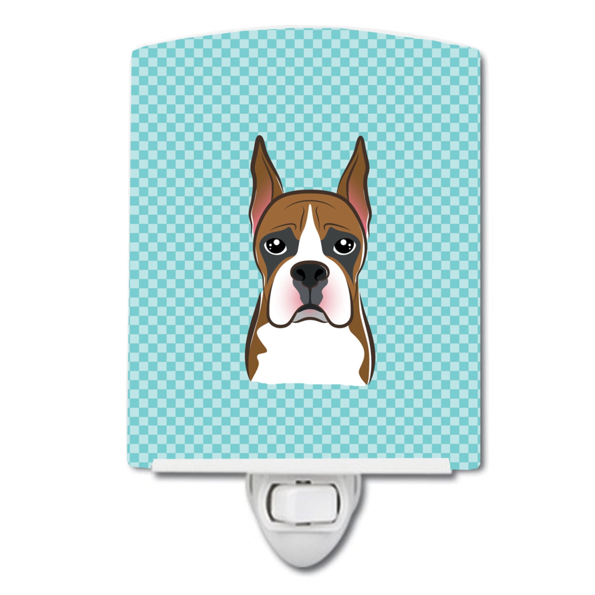  inchCarolines Treasures Checkerboard Blue Boxer Ceramic Night Light, 6x4, Multicolor inch