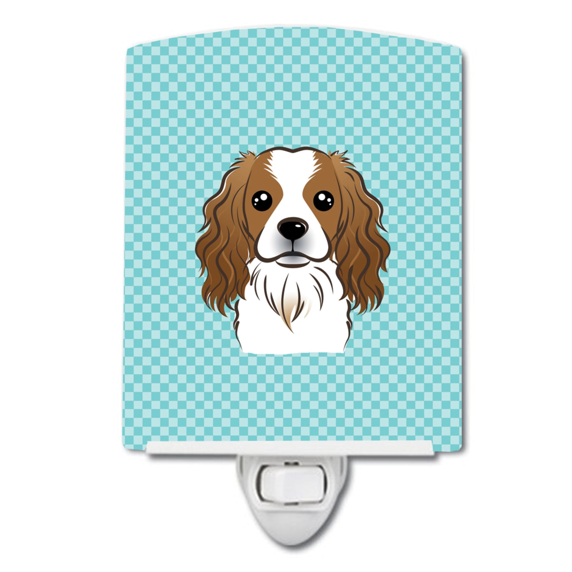  inchCarolines Treasures Checkerboard Blue Cavalier Spaniel Ceramic Night Light, 6x4, Multicolor inch
