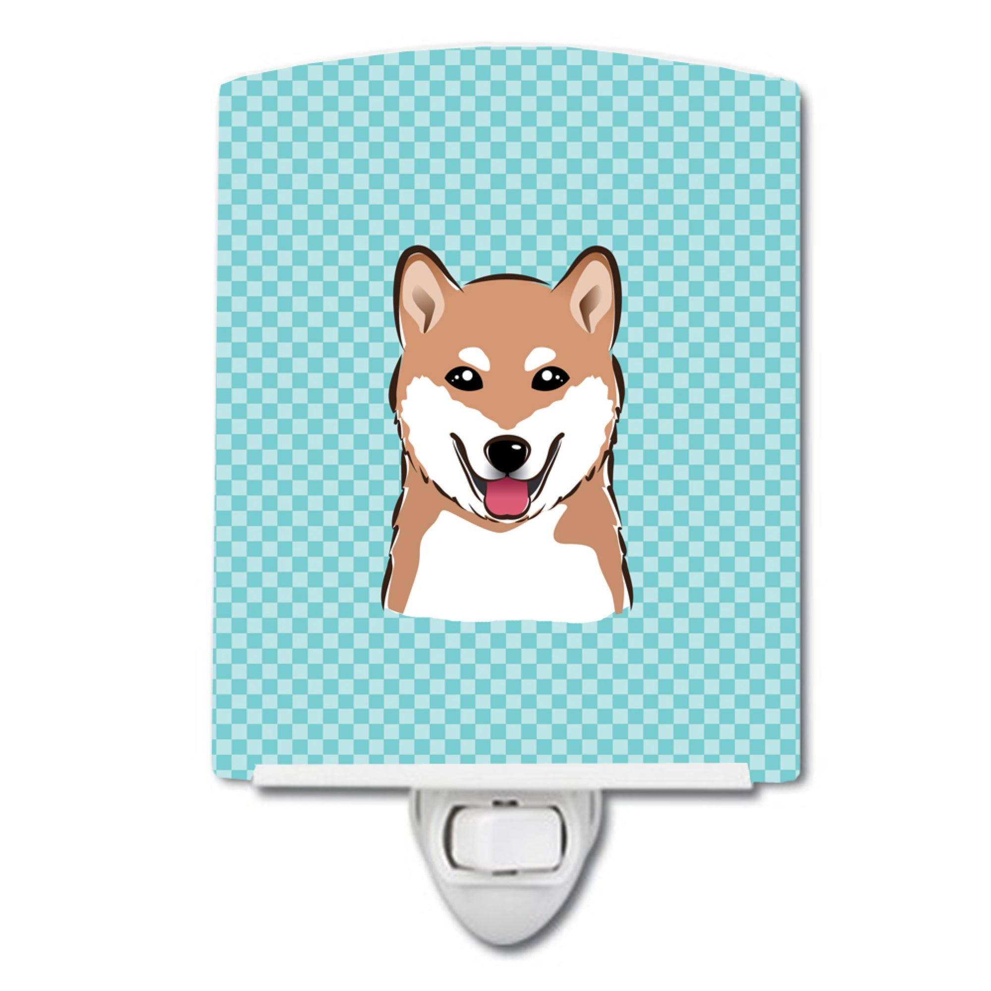  inchCarolines Treasures Checkerboard Blue Shiba Inu Ceramic Night Light, 6x4, Multicolor inch