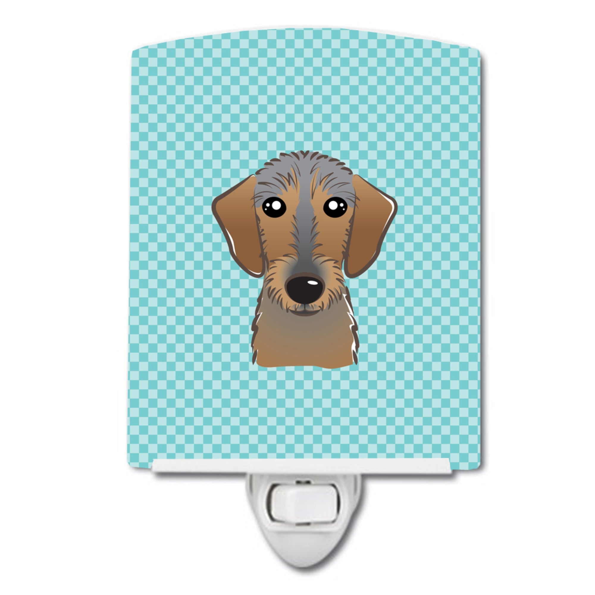  inchCarolines Treasures Checkerboard Blue Wirehaired Dachshund Ceramic Night Light, 6x4, Multicolor inch