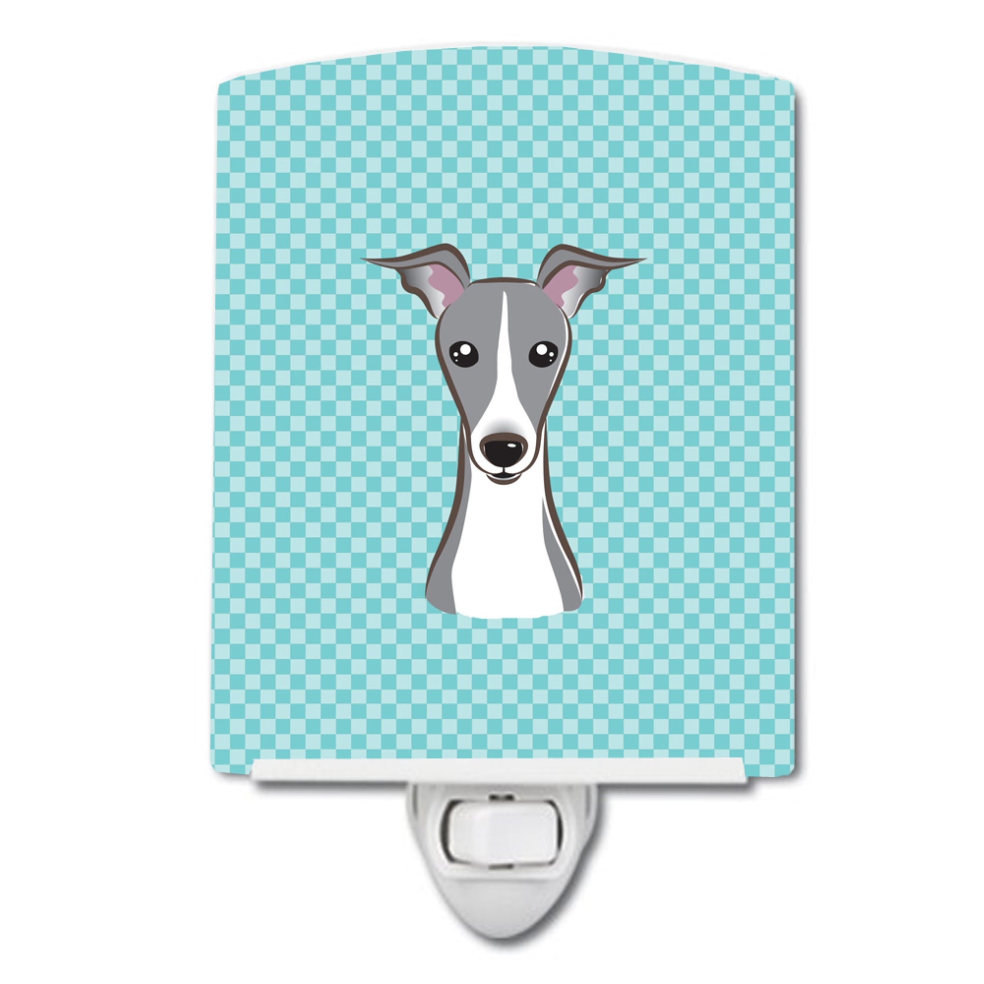  inchCarolines Treasures Checkerboard Blue Italian Greyhound Ceramic Night Light, 6x4, Multicolor inch