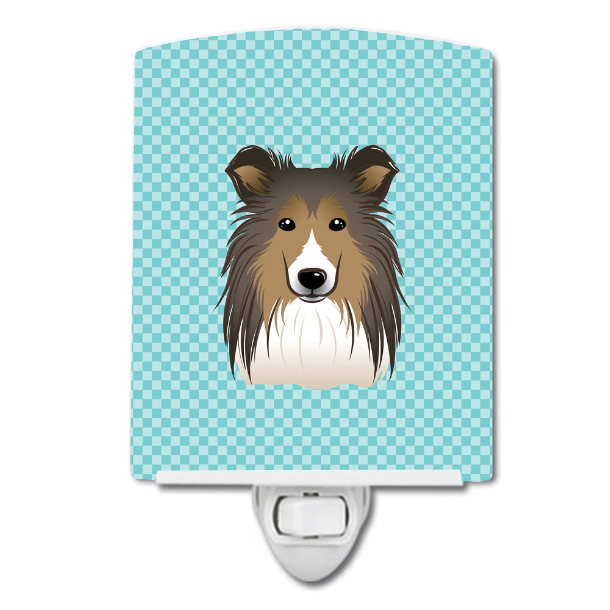  inchCarolines Treasures Checkerboard Blue Sheltie Ceramic Night Light, 6x4, Multicolor inch