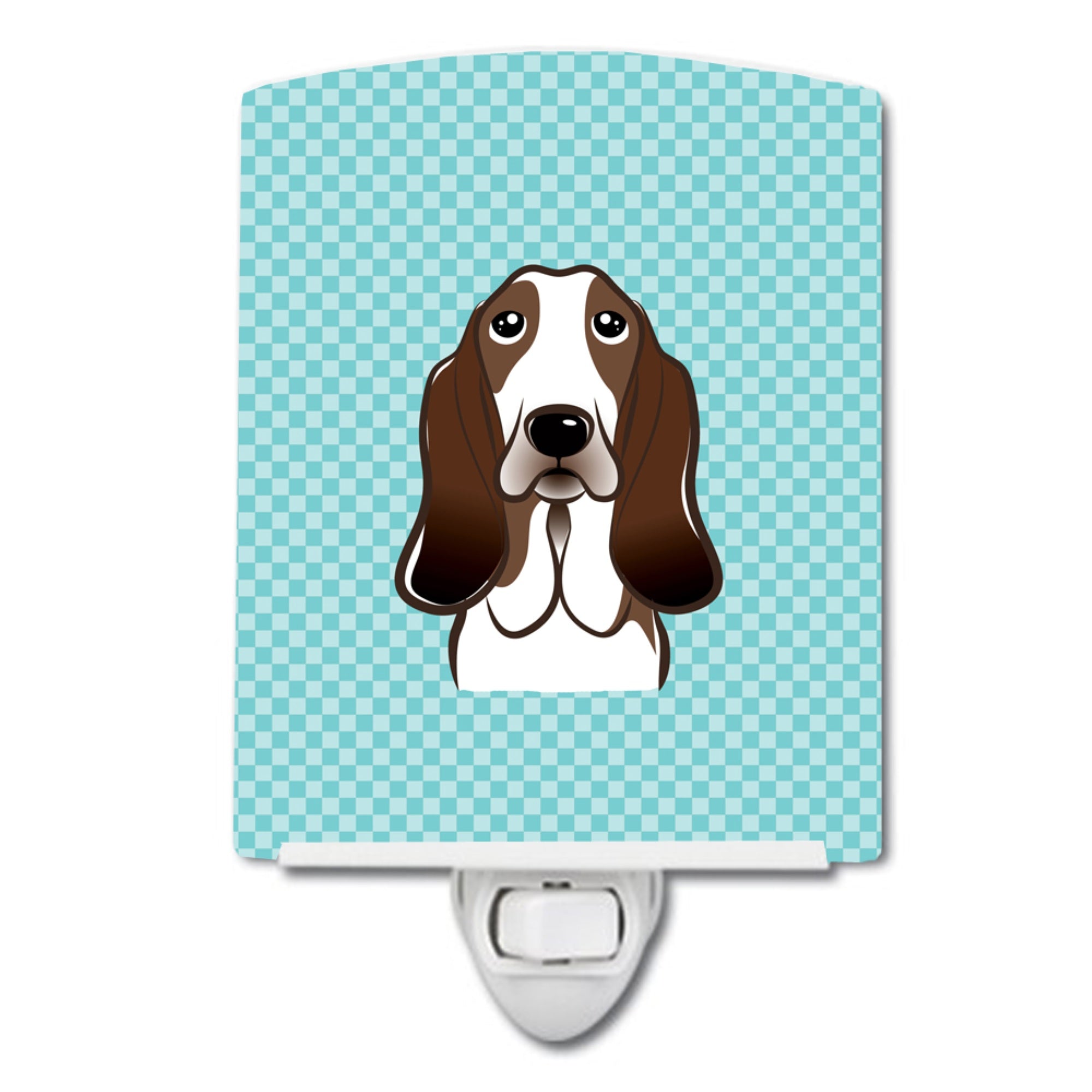  inchCarolines Treasures Checkerboard Blue Basset Hound Ceramic Night Light, 6x4, Multicolor inch