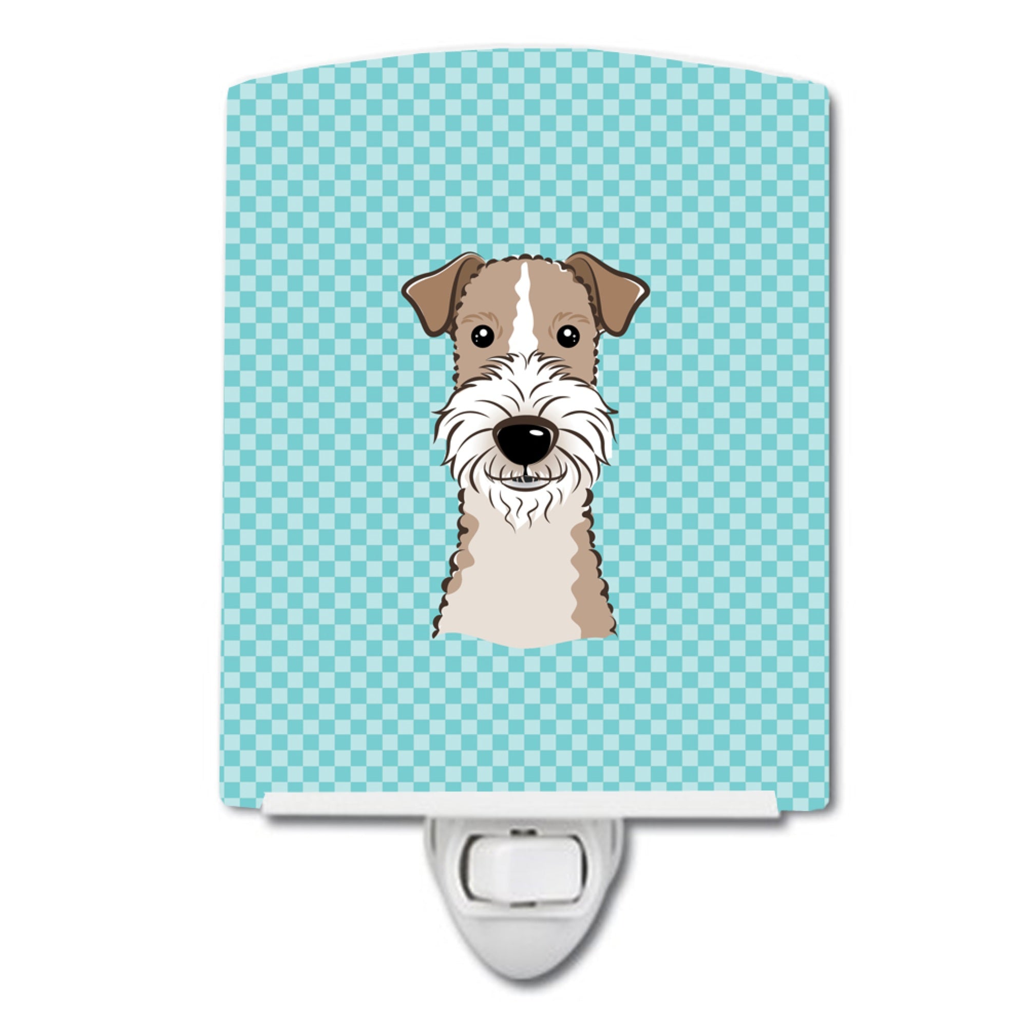  inchCarolines Treasures Checkerboard Blue Wire Haired Fox Terrier Ceramic Night Light, 6x4, Multicolor inch