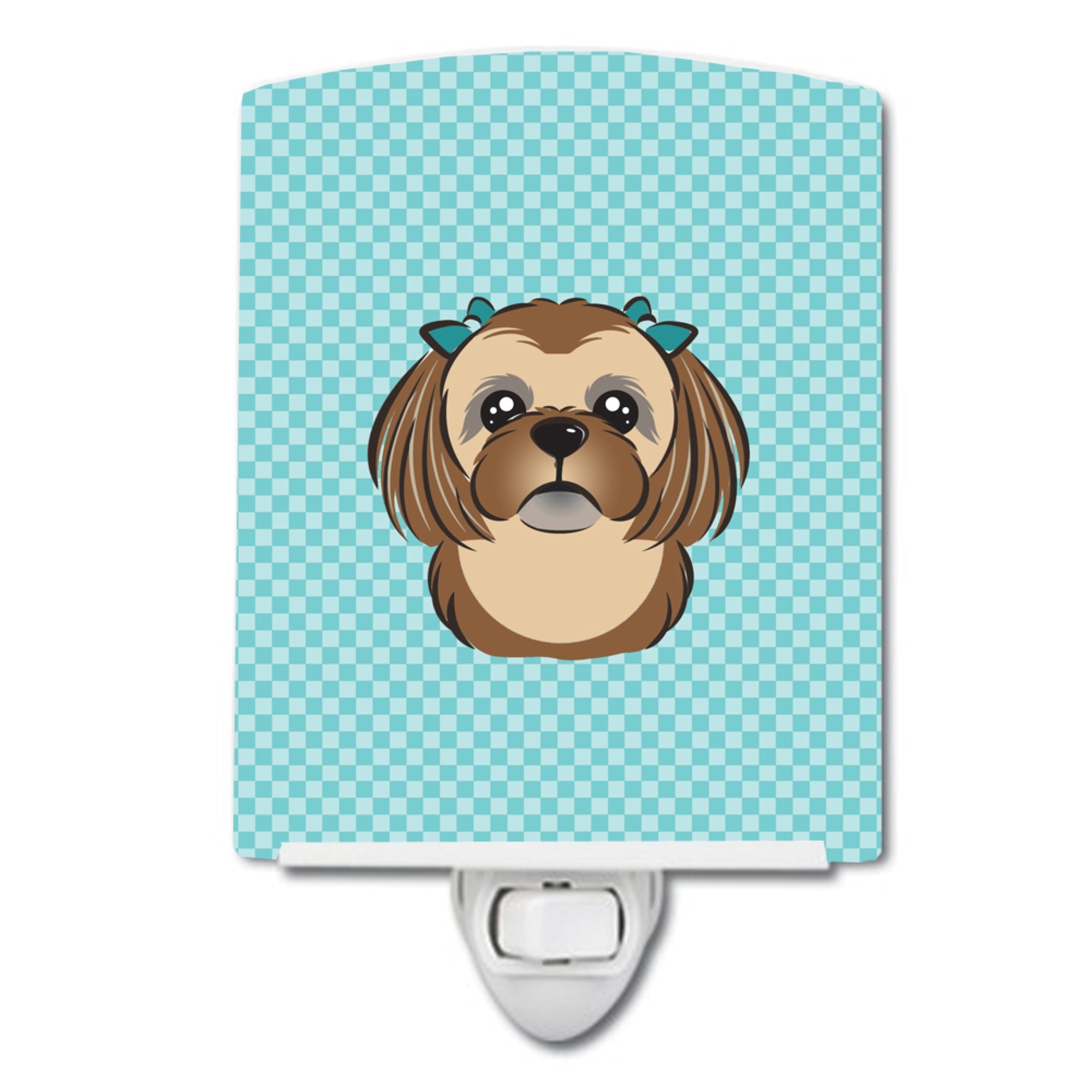  inchCarolines Treasures Checkerboard Blue Chocolate Brown Shih Tzu Ceramic Night Light, 6x4, Multicolor inch