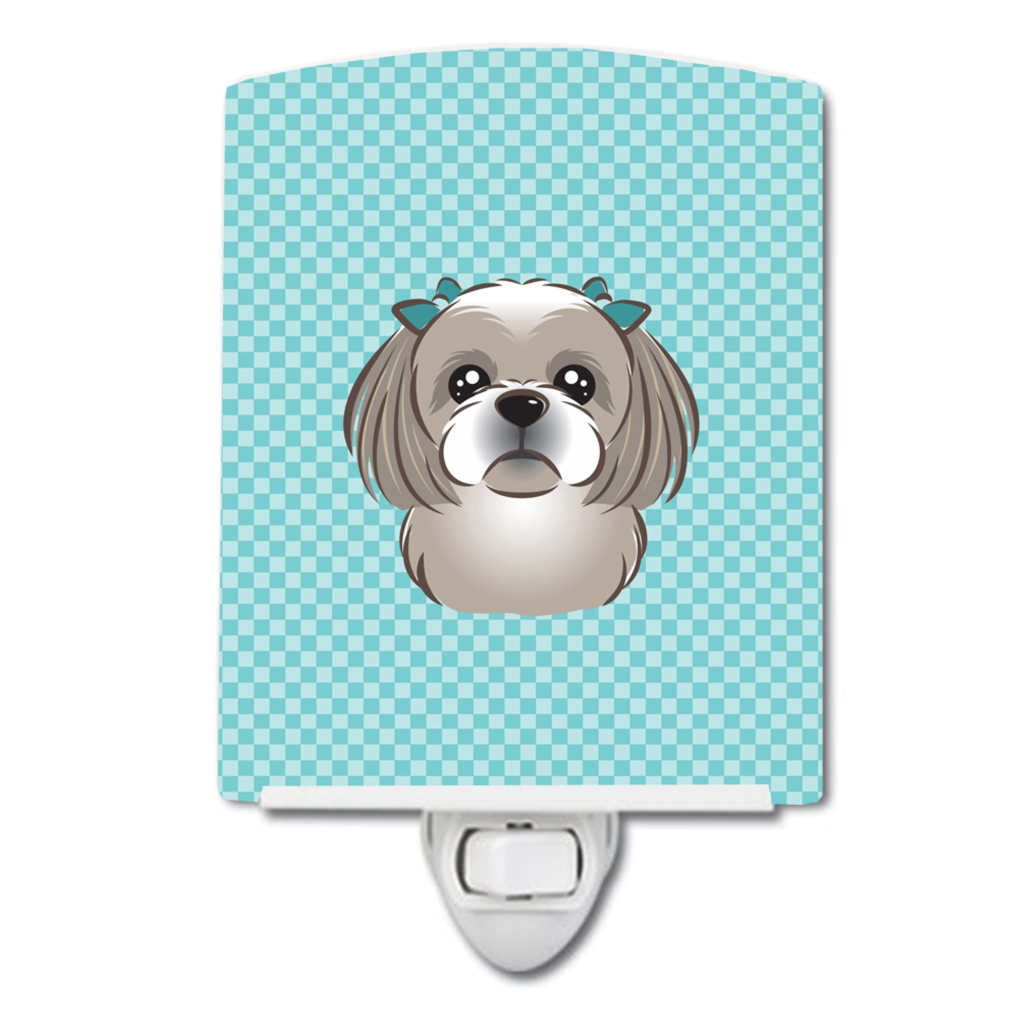  inchCarolines Treasures Checkerboard Blue Gray Silver Shih Tzu Ceramic Night Light, 6x4, Multicolor inch