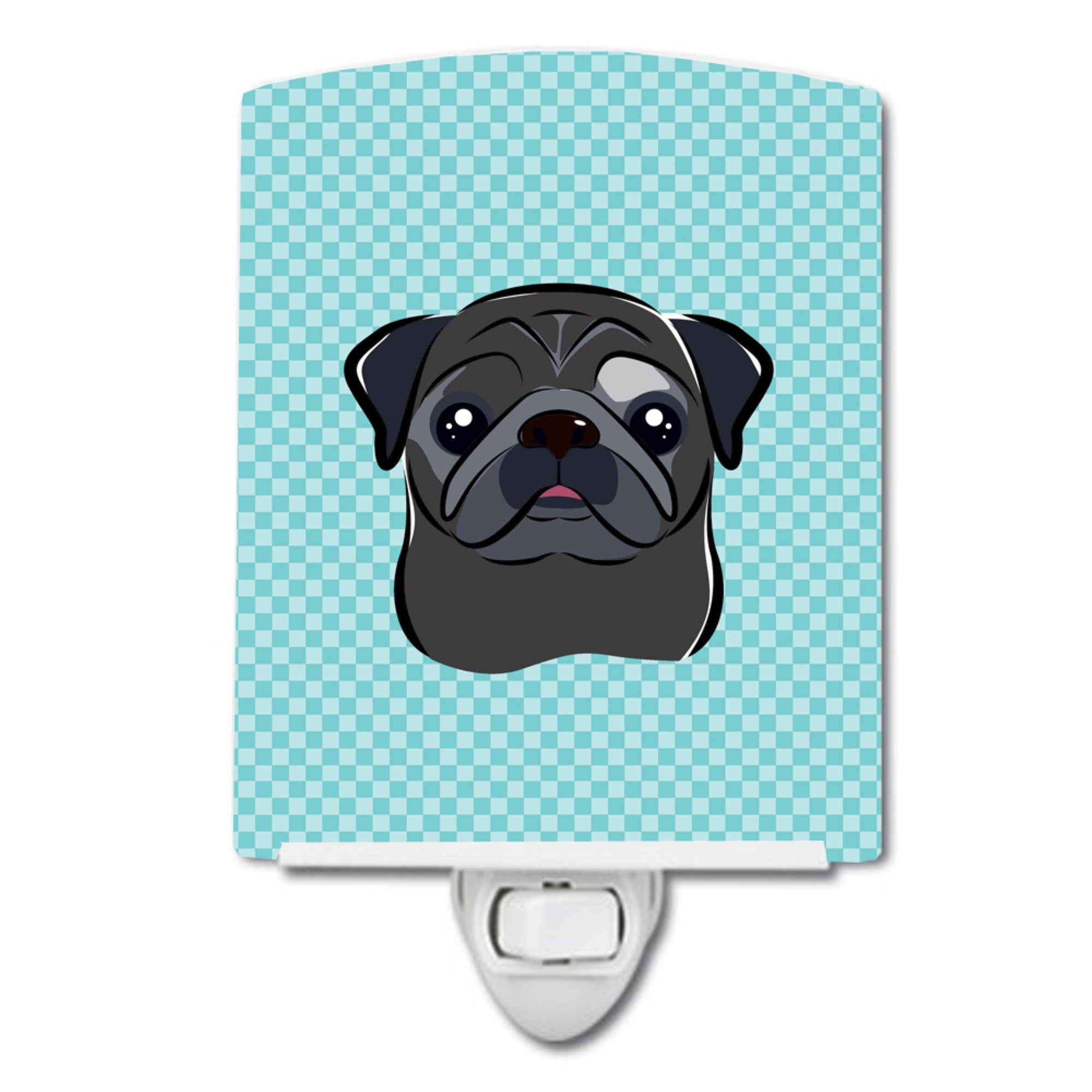  inchCarolines Treasures Checkerboard Blue Black Pug Ceramic Night Light, 6x4, Multicolor inch