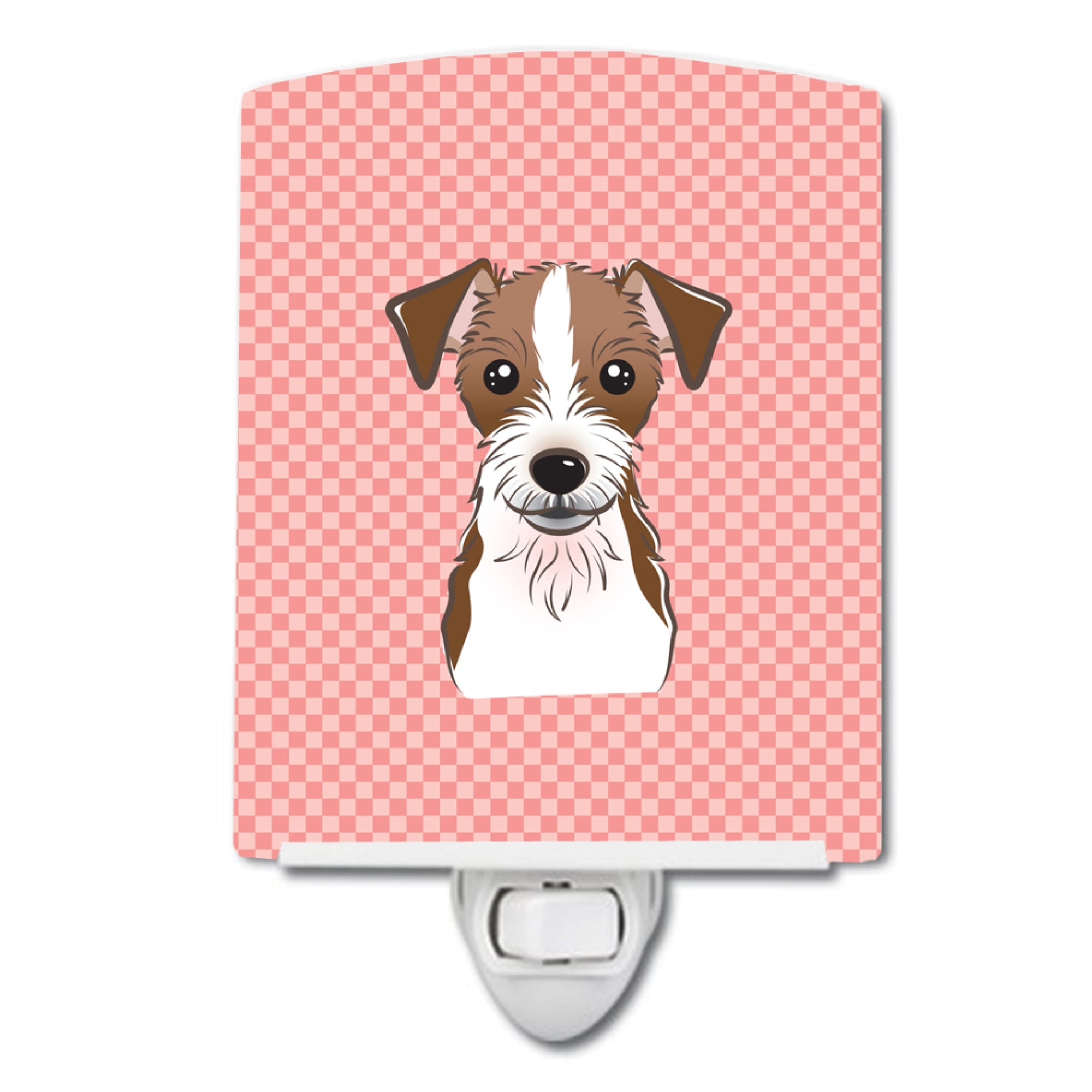  inchCarolines Treasures Checkerboard Pink Jack Russell Terrier Ceramic Night Light, 6x4, Multicolor inch
