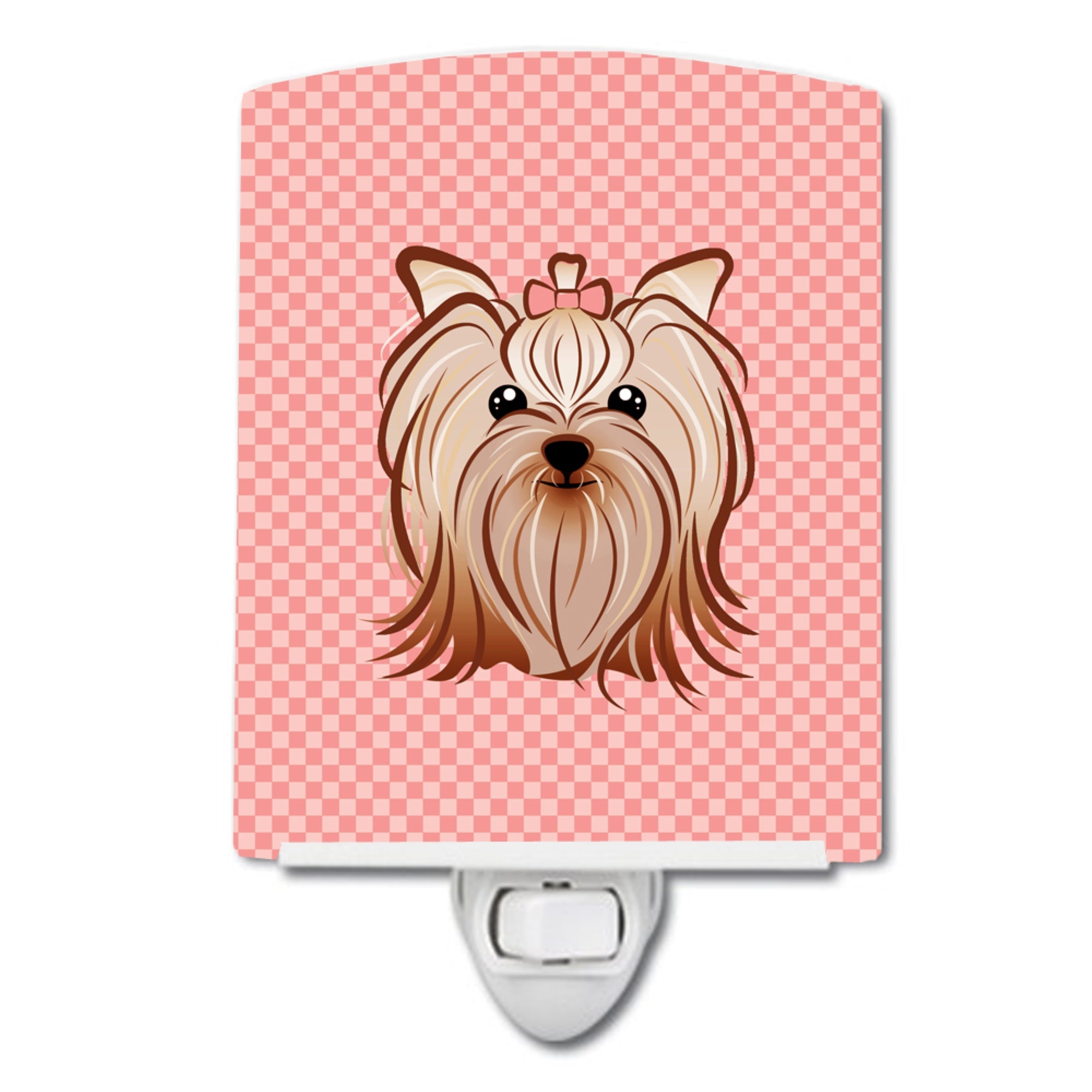  inchCarolines Treasures Checkerboard Pink Yorkie Yorkishire Terrier Ceramic Night Light, 6x4, Multicolor inch