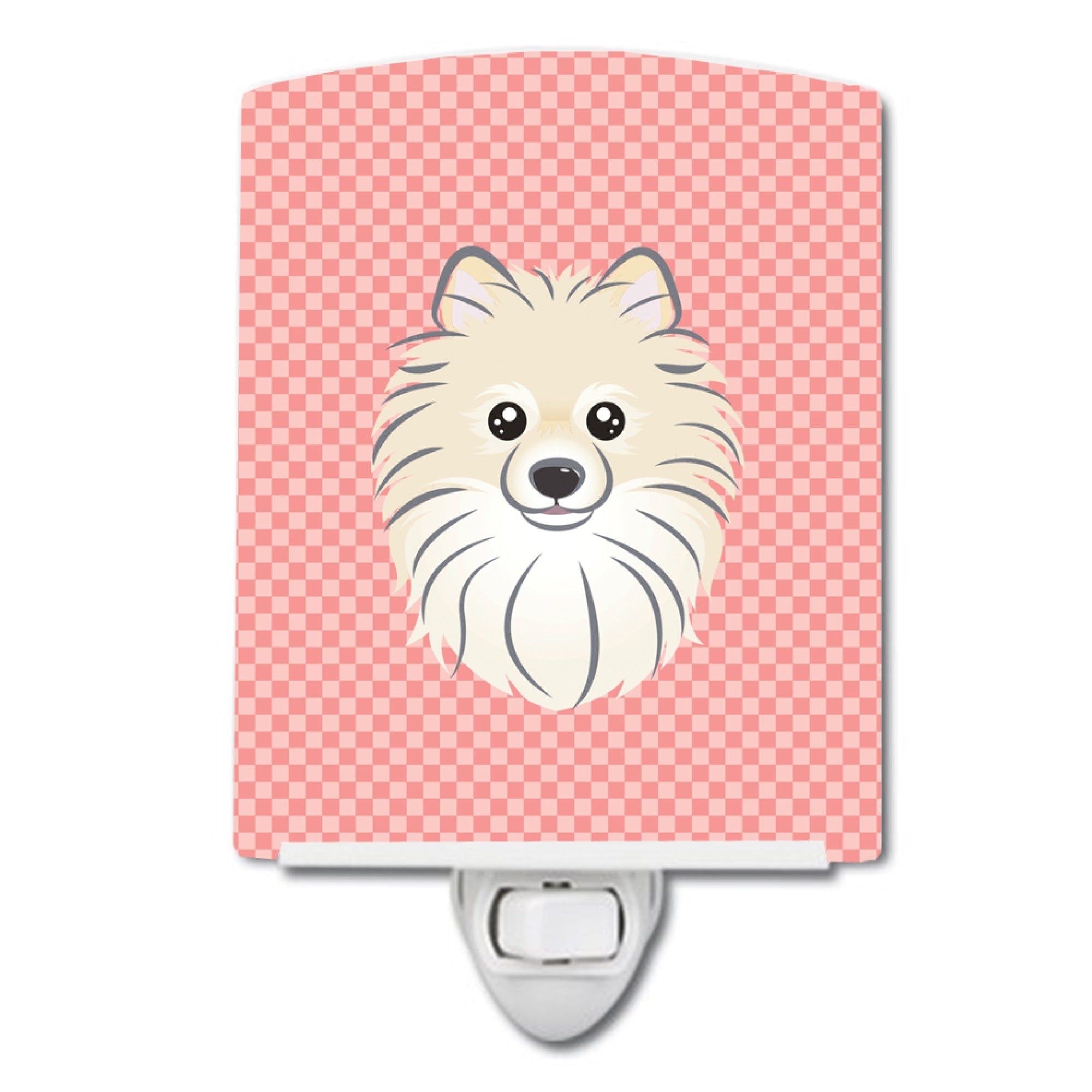  inchCarolines Treasures Checkerboard Pink Pomeranian Ceramic Night Light, 6x4, Multicolor inch