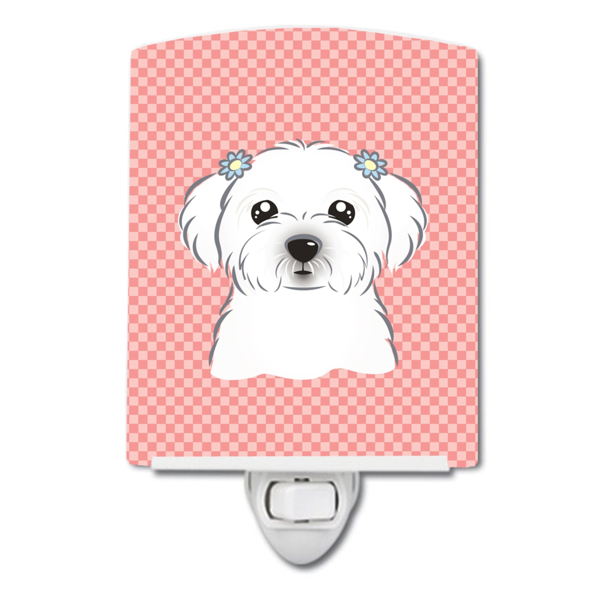  inchCarolines Treasures Checkerboard Pink Maltese Ceramic Night Light, 6x4, Multicolor inch