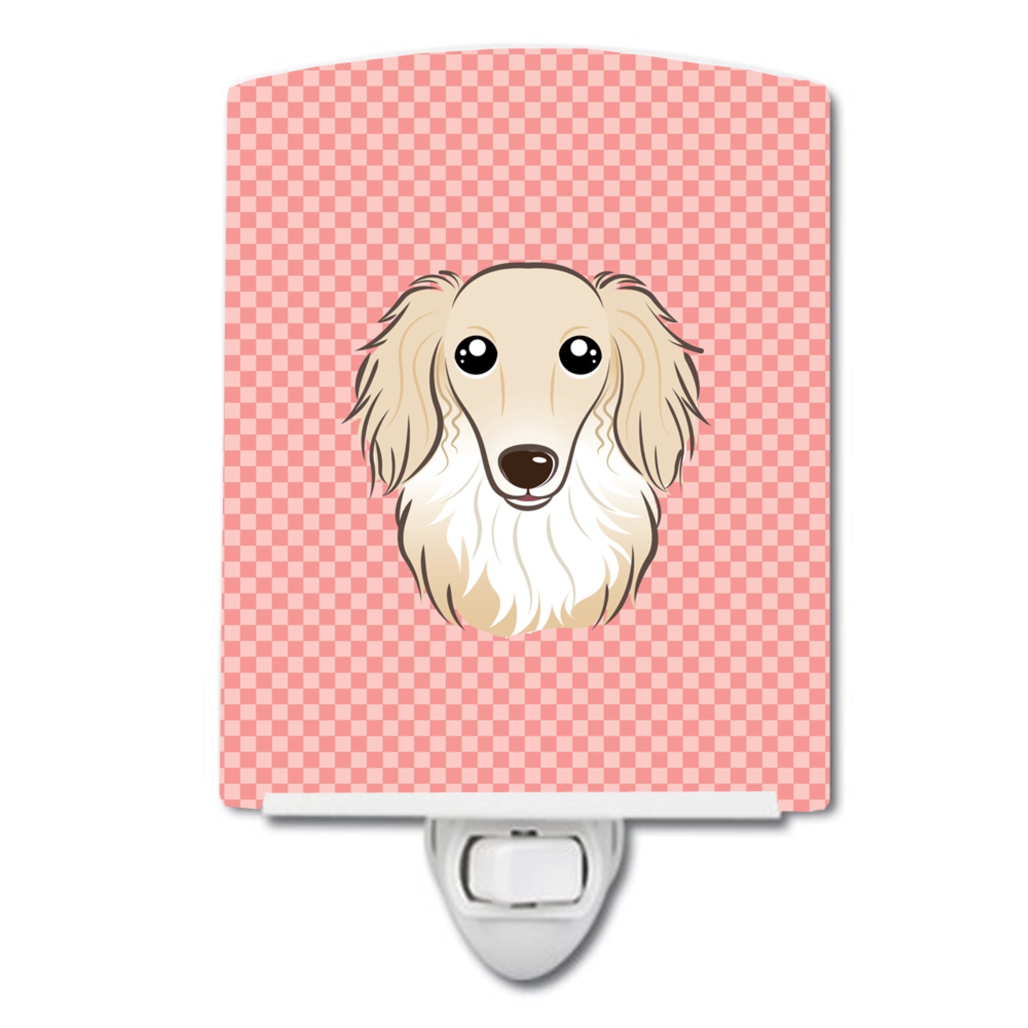  inchCarolines Treasures Checkerboard Pink Longhair Creme Dachshund Ceramic Night Light, 6x4, Multicolor inch