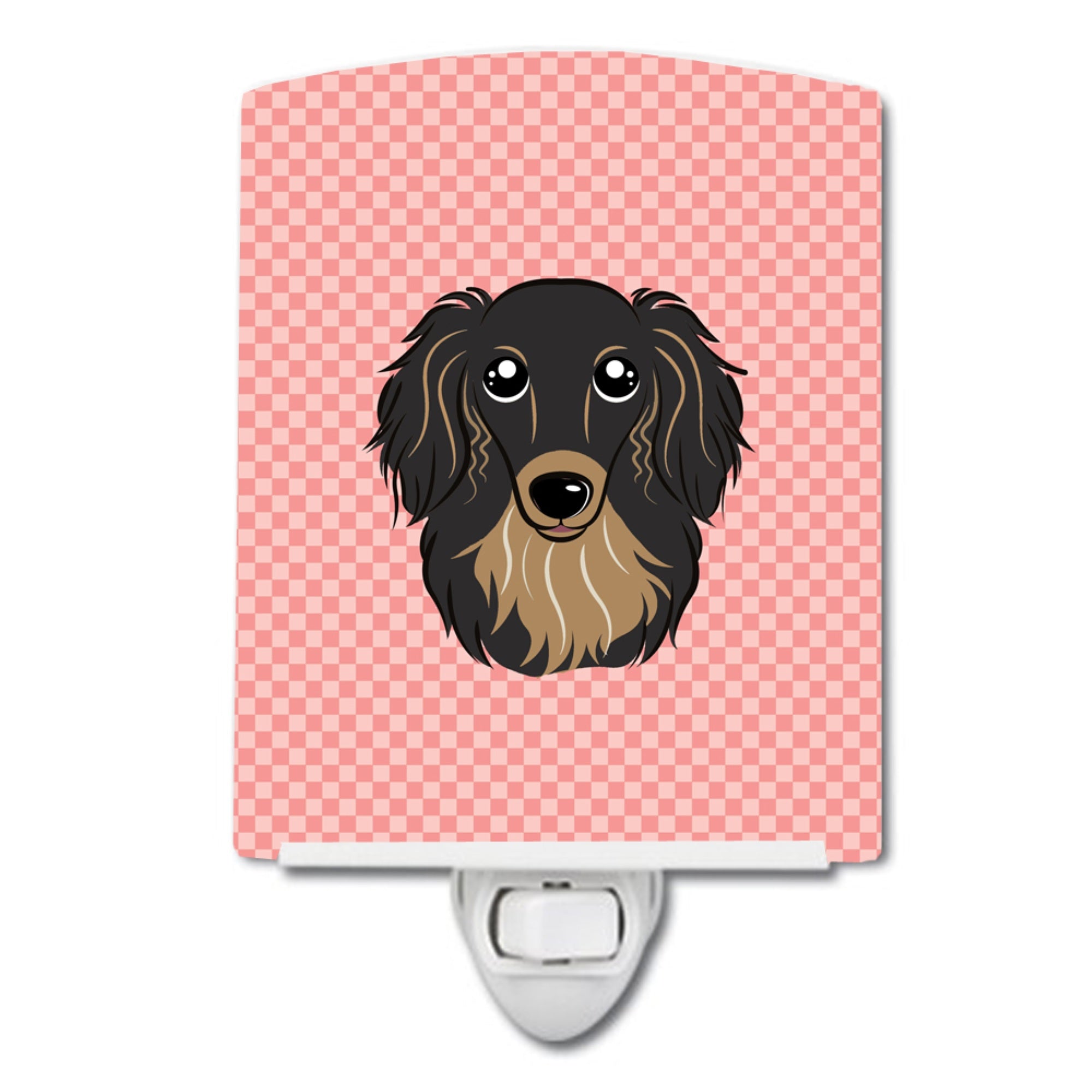  inchCarolines Treasures Checkerboard Pink Longhair Black and Tan Dachshund Ceramic Night Light, 6x4, Multicolor inch