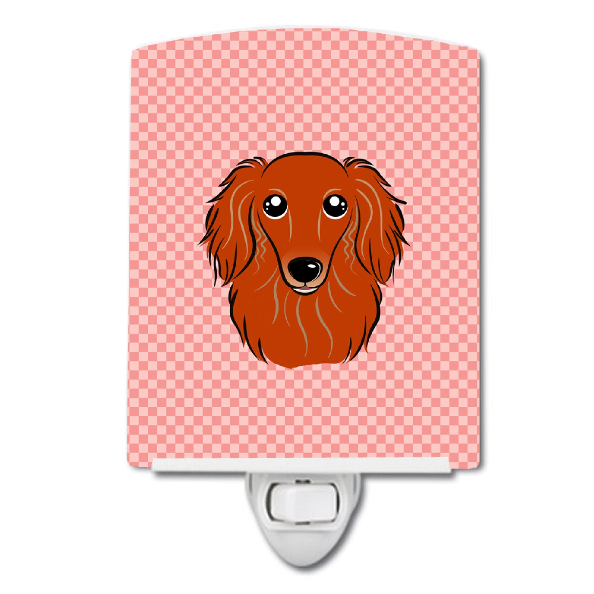  inchCarolines Treasures Checkerboard Pink Longhair Red Dachshund Ceramic Night Light, 6x4, Multicolor inch