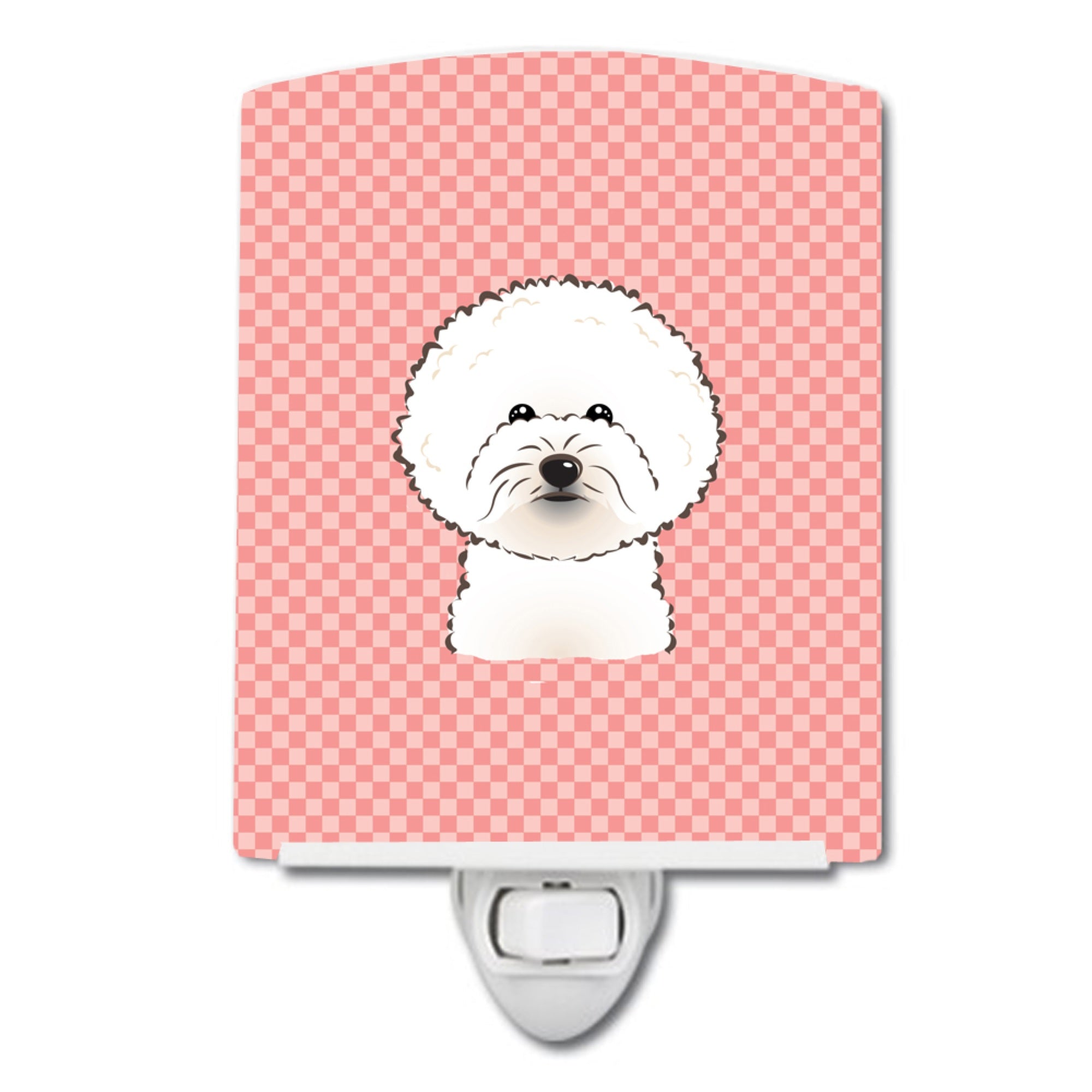  inchCarolines Treasures Checkerboard Pink Bichon Frise Ceramic Night Light, 6x4, Multicolor inch