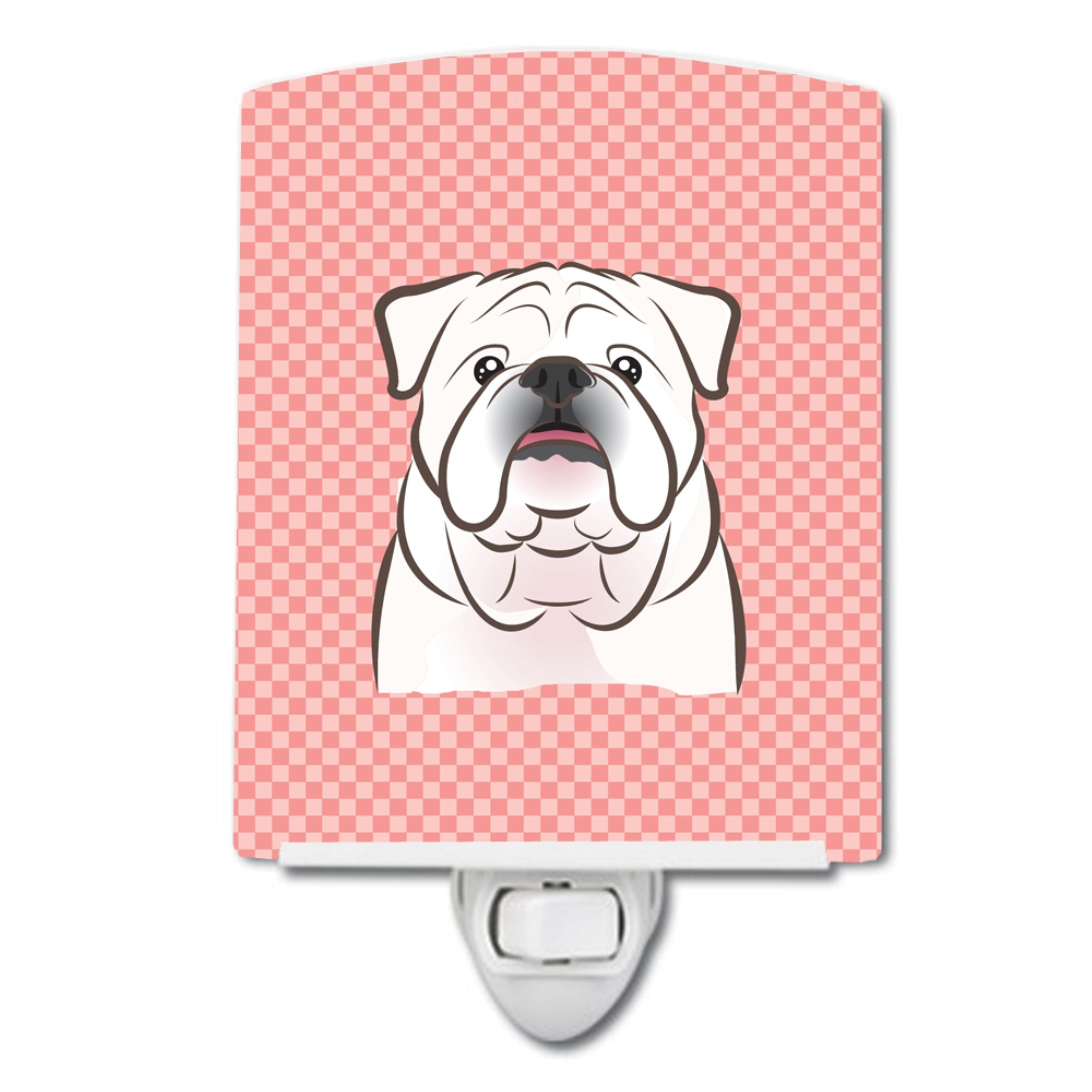  inchCarolines Treasures Checkerboard Pink White English Bulldog Ceramic Night Light, 6x4, Multicolor inch