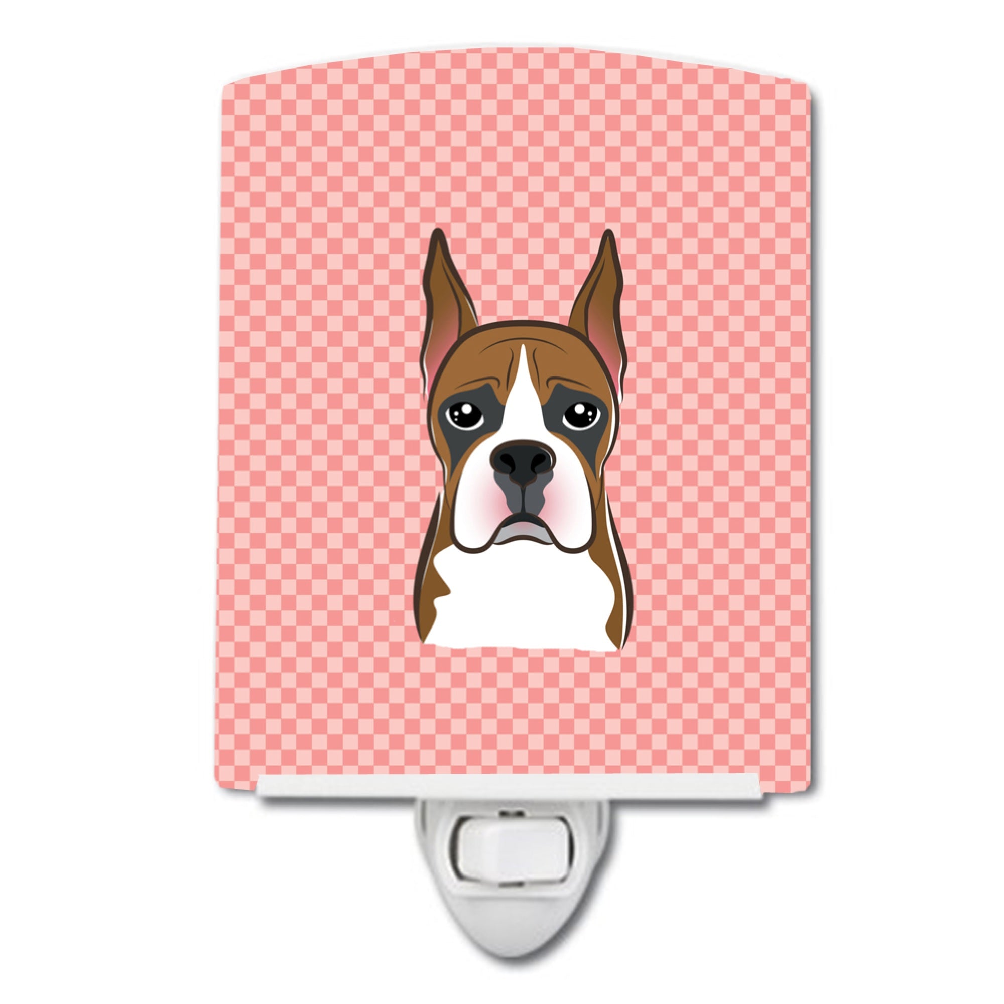  inchCarolines Treasures Checkerboard Pink Boxer Ceramic Night Light, 6x4, Multicolor inch