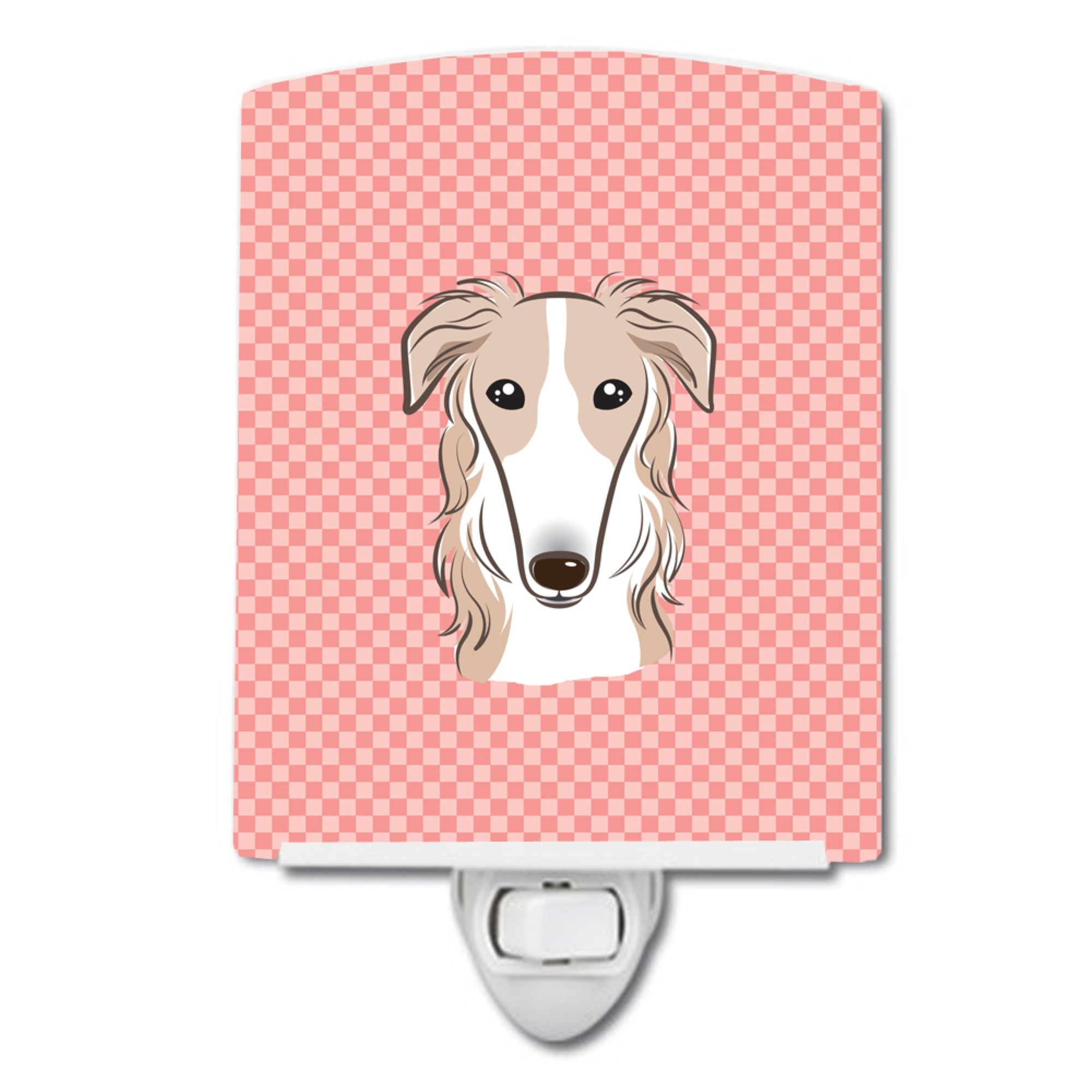  inchCarolines Treasures Checkerboard Pink Borzoi Ceramic Night Light, 6x4, Multicolor inch
