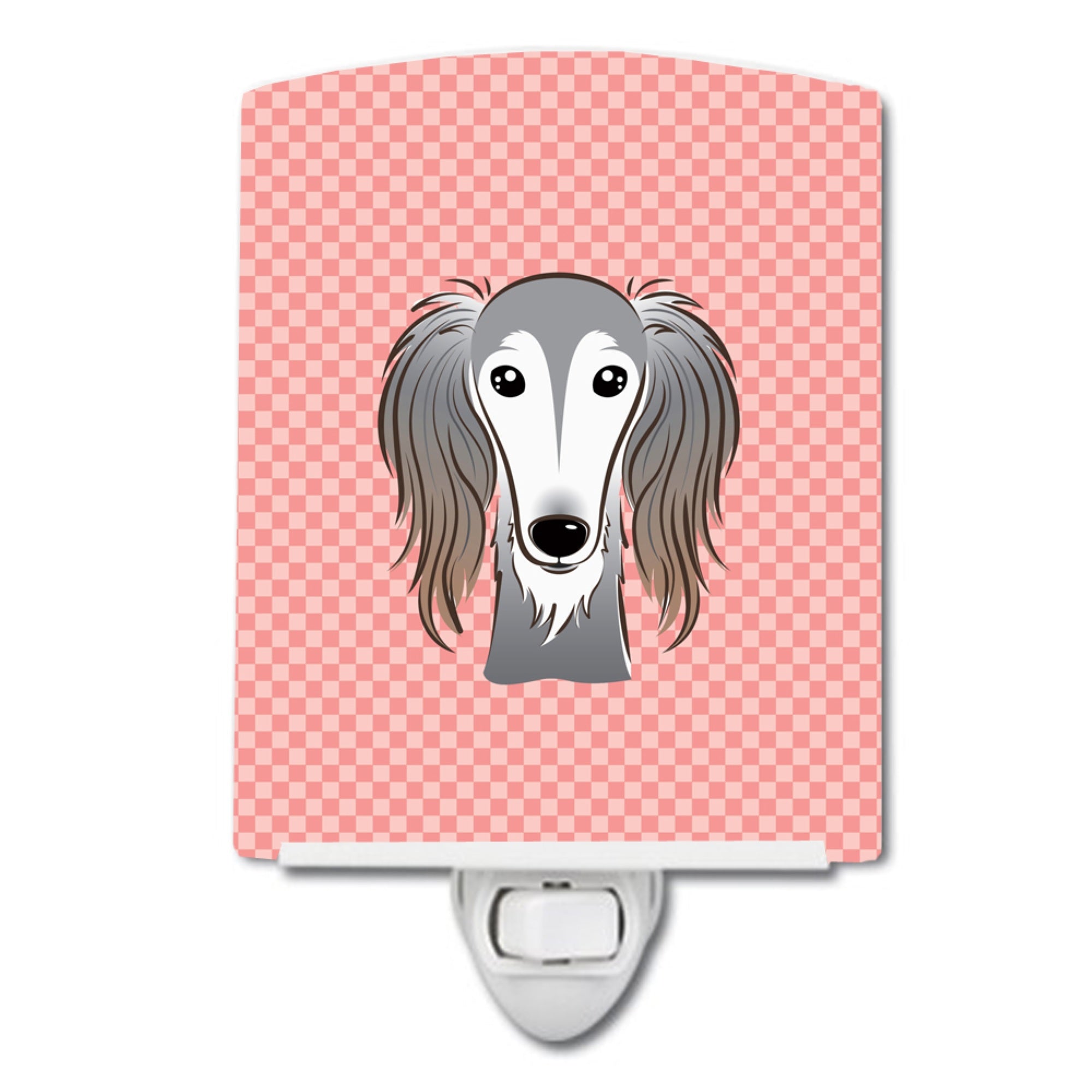  inchCarolines Treasures Checkerboard Pink Saluki Ceramic Night Light, 6x4, Multicolor inch