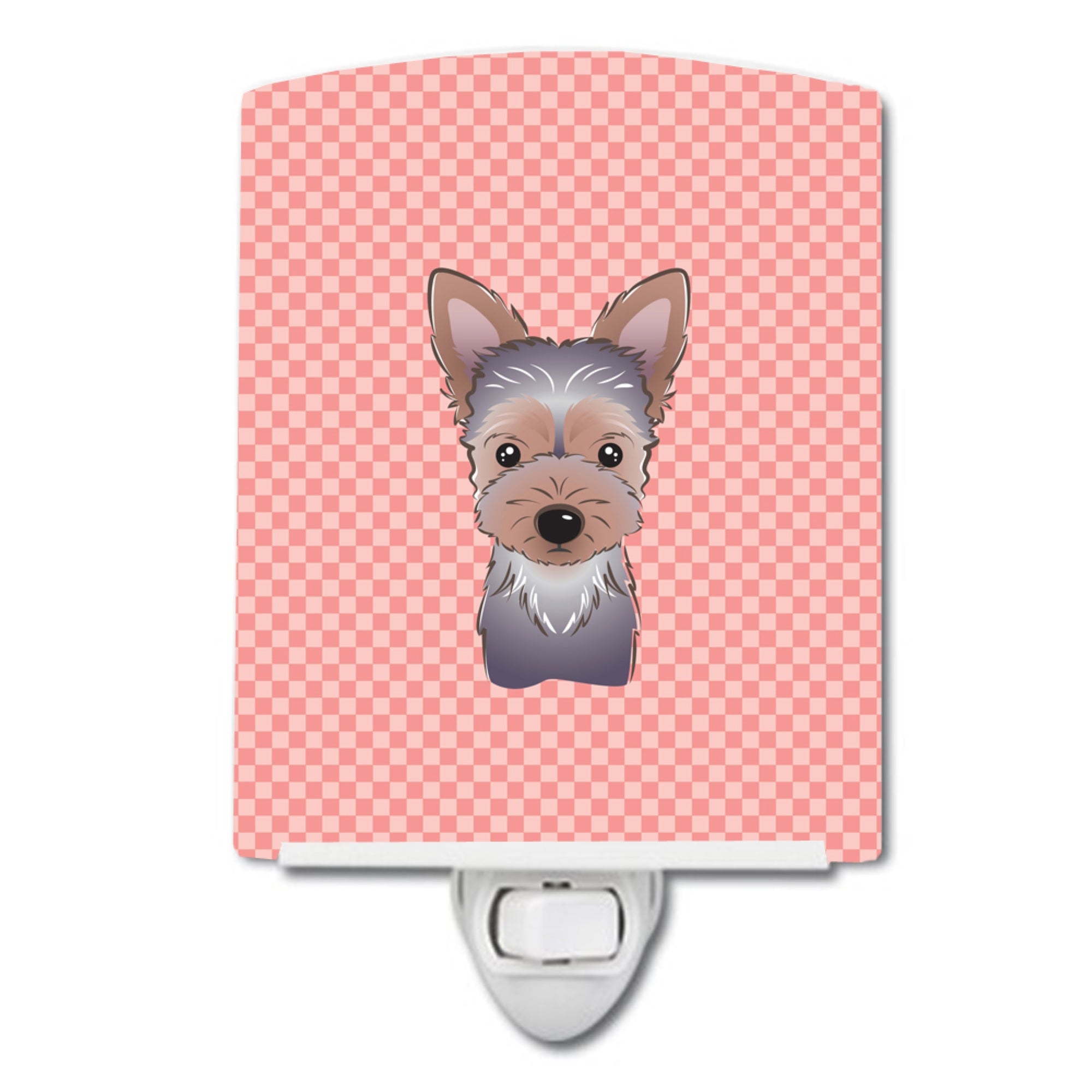  inchCarolines Treasures Checkerboard Pink Yorkie Puppy Ceramic Night Light, 6x4, Multicolor inch