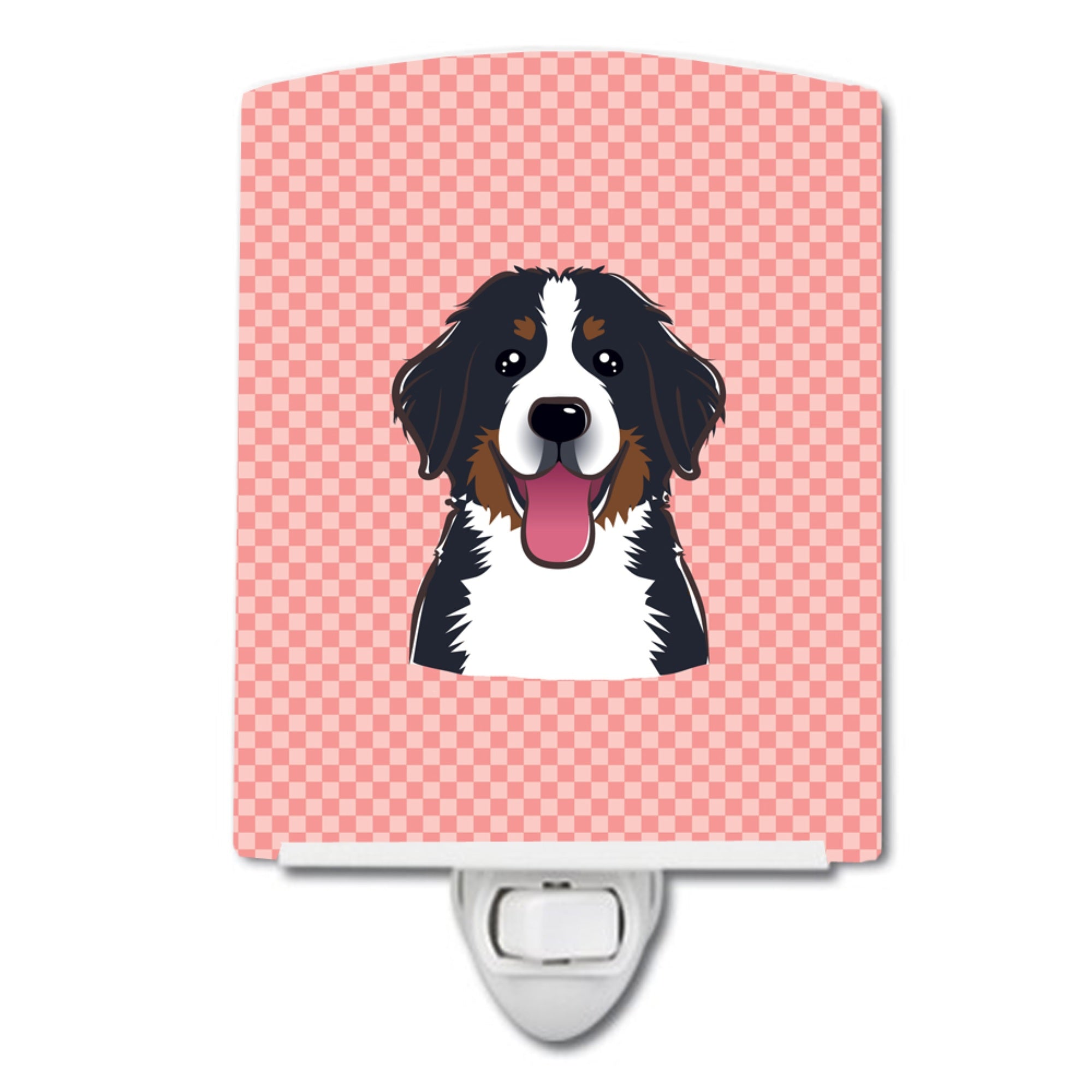  inchCarolines Treasures Checkerboard Pink Bernese Mountain Dog Ceramic Night Light, 6x4, Multicolor inch