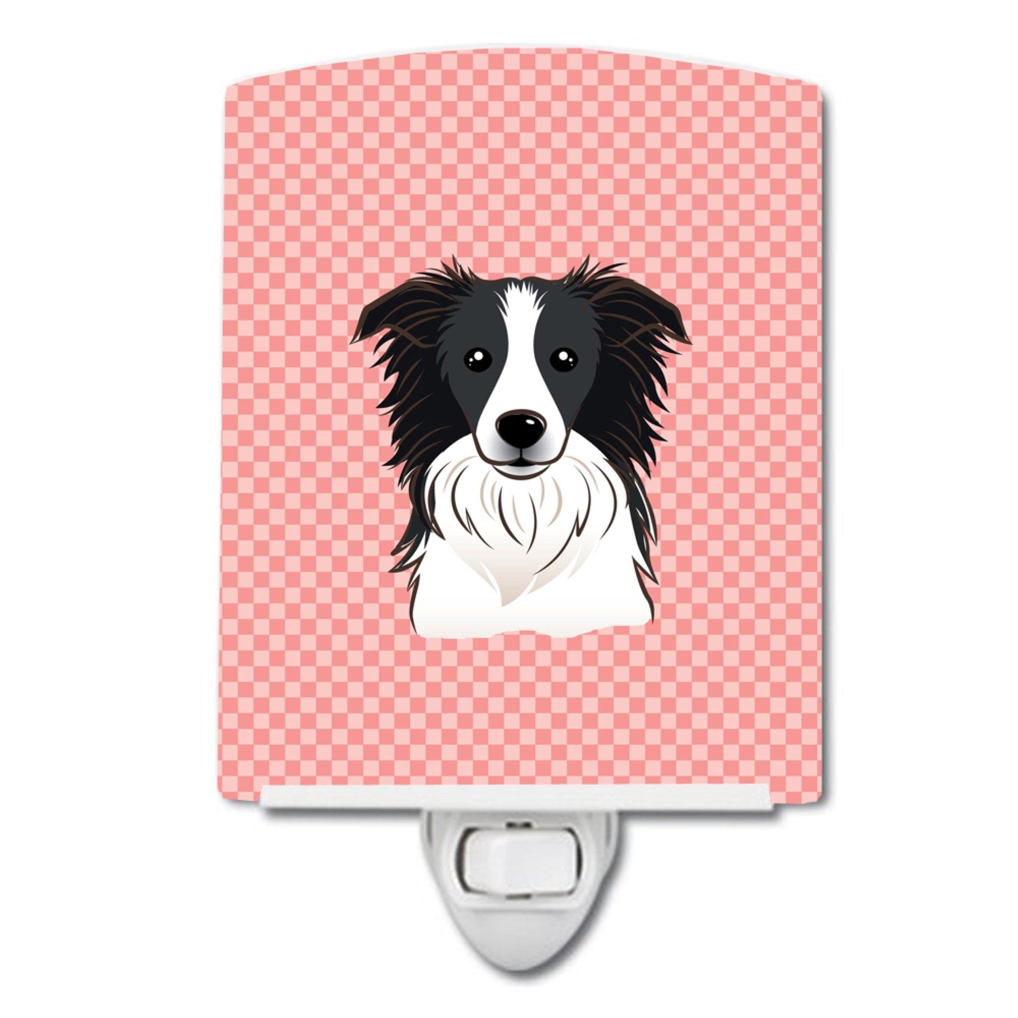  inchCarolines Treasures Checkerboard Pink Border Collie Ceramic Night Light, 6x4, Multicolor inch