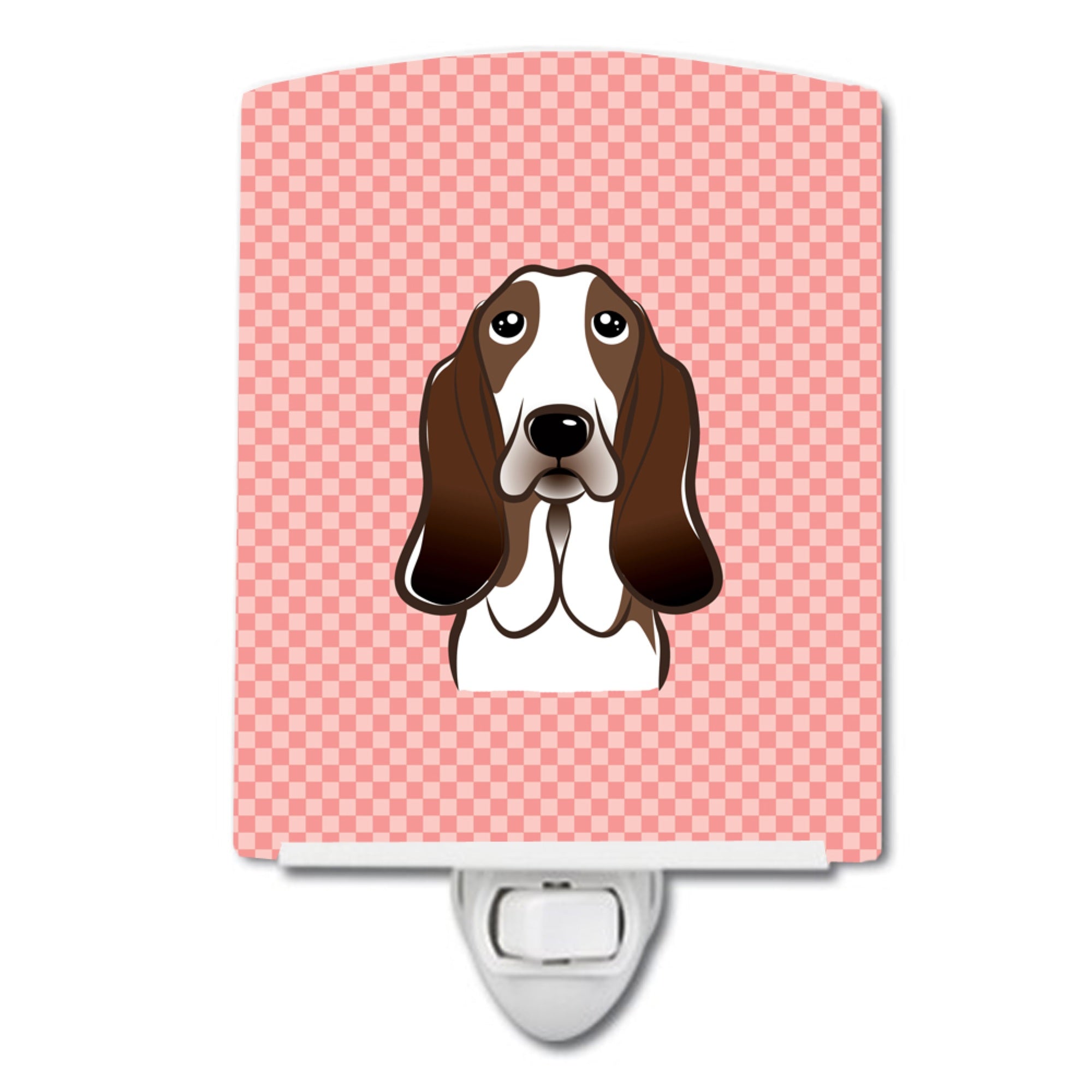  inchCarolines Treasures Checkerboard Pink Basset Hound Ceramic Night Light, 6x4, Multicolor inch