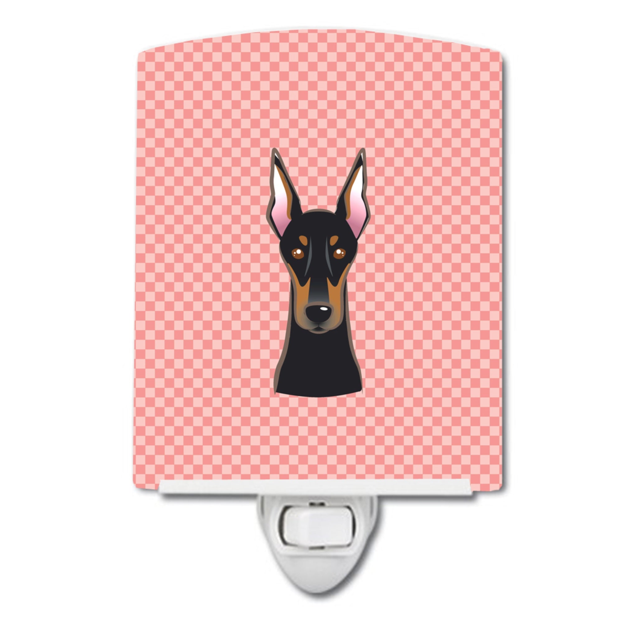  inchCarolines Treasures Checkerboard Pink Doberman Ceramic Night Light, 6x4, Multicolor inch