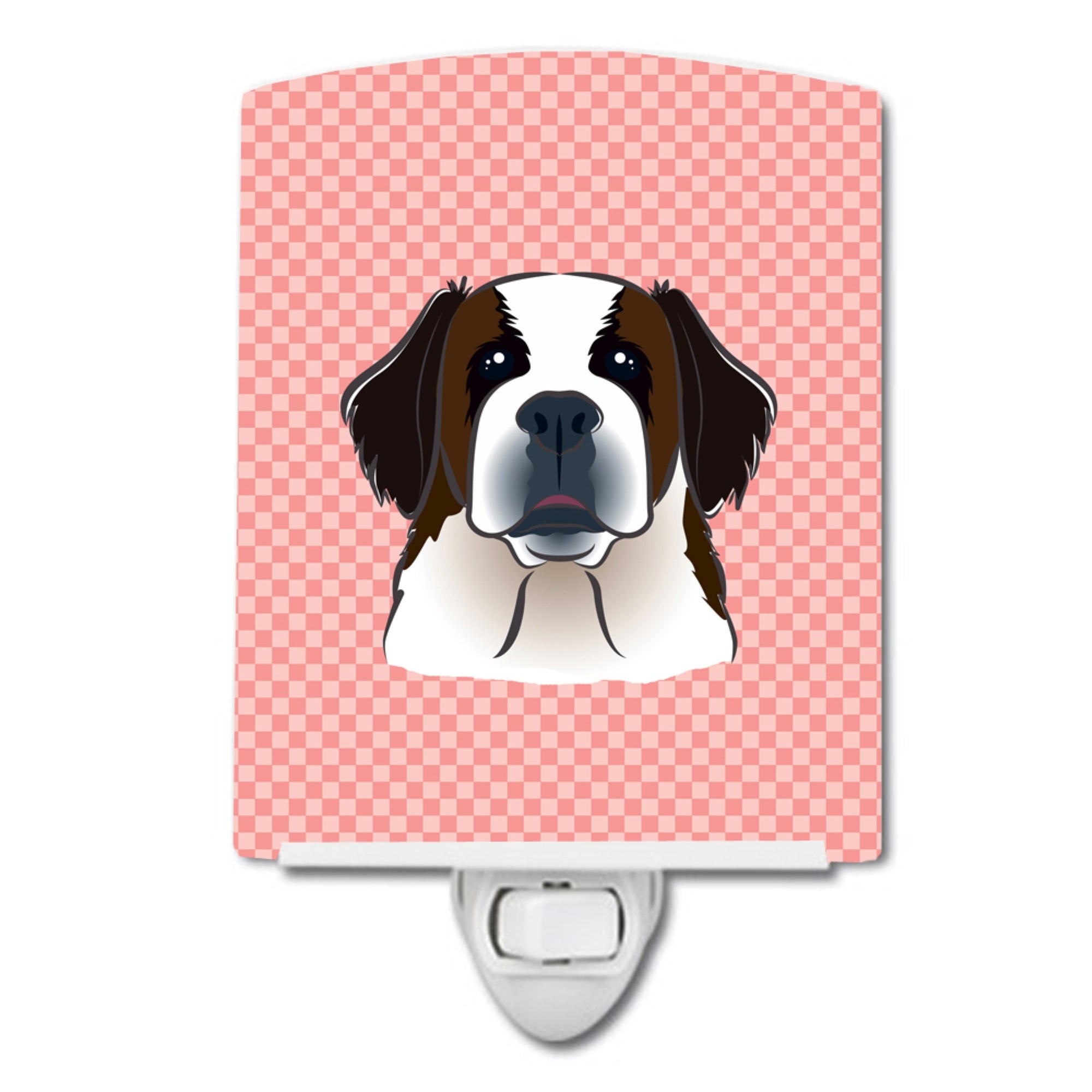  inchCarolines Treasures Checkerboard Pink Saint Bernard Ceramic Night Light, 6x4, Multicolor inch