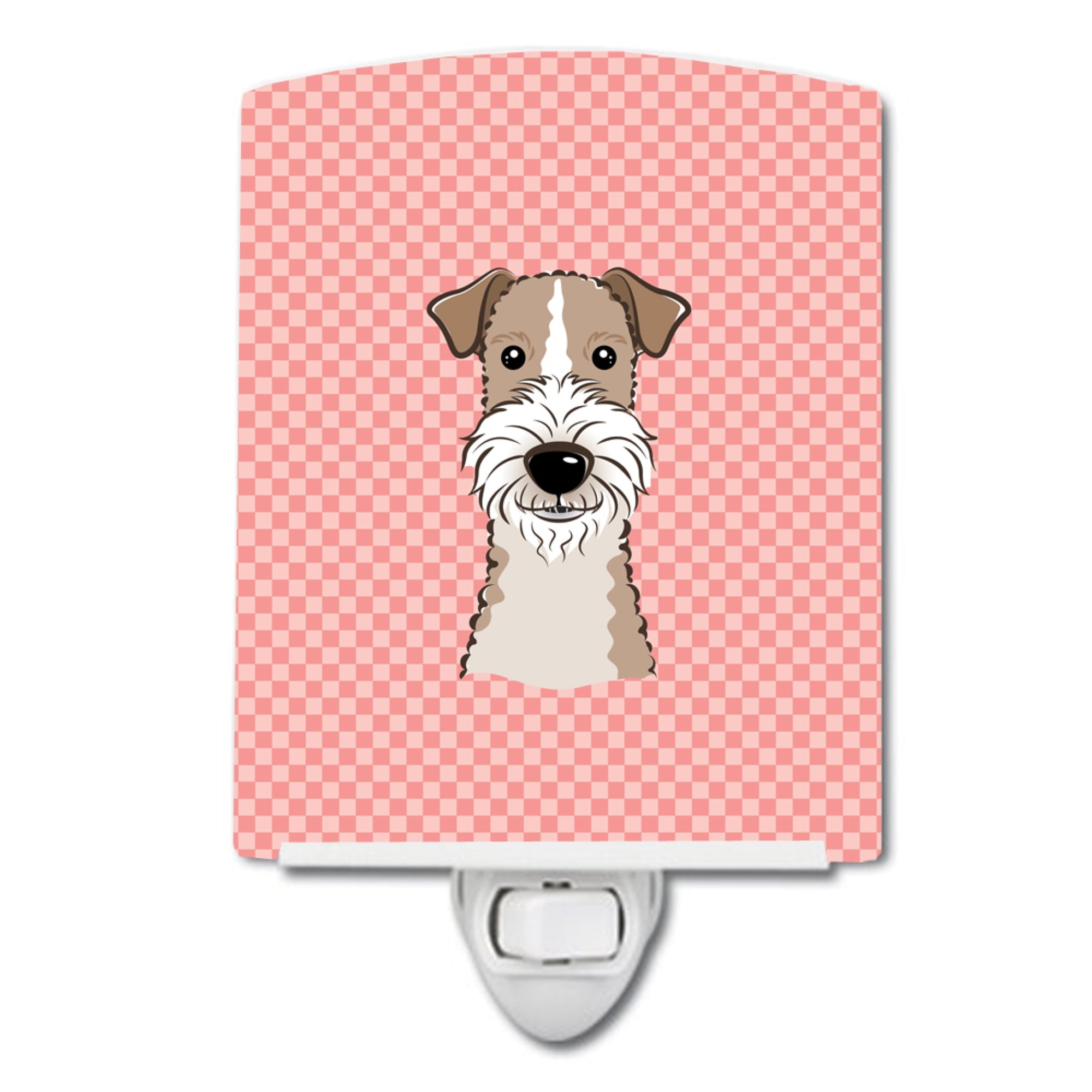  inchCarolines Treasures Checkerboard Pink Wire Haired Fox Terrier Ceramic Night Light, 6x4, Multicolor inch