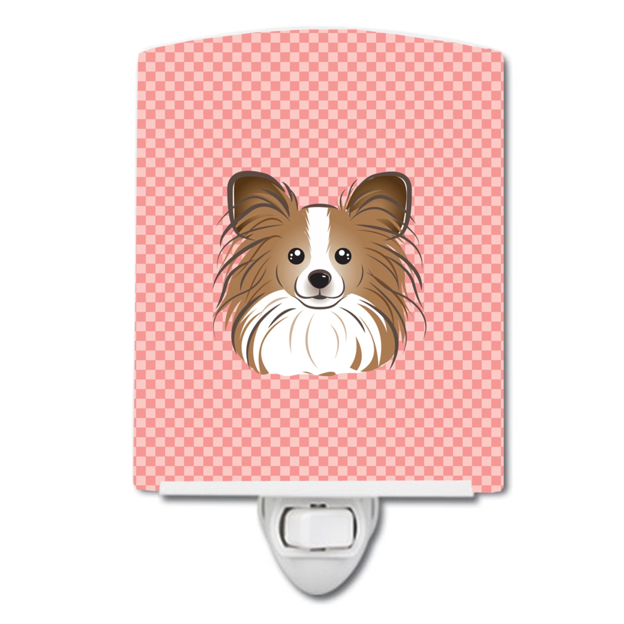  inchCarolines Treasures Checkerboard Pink Papillon Ceramic Night Light, 6x4, Multicolor inch