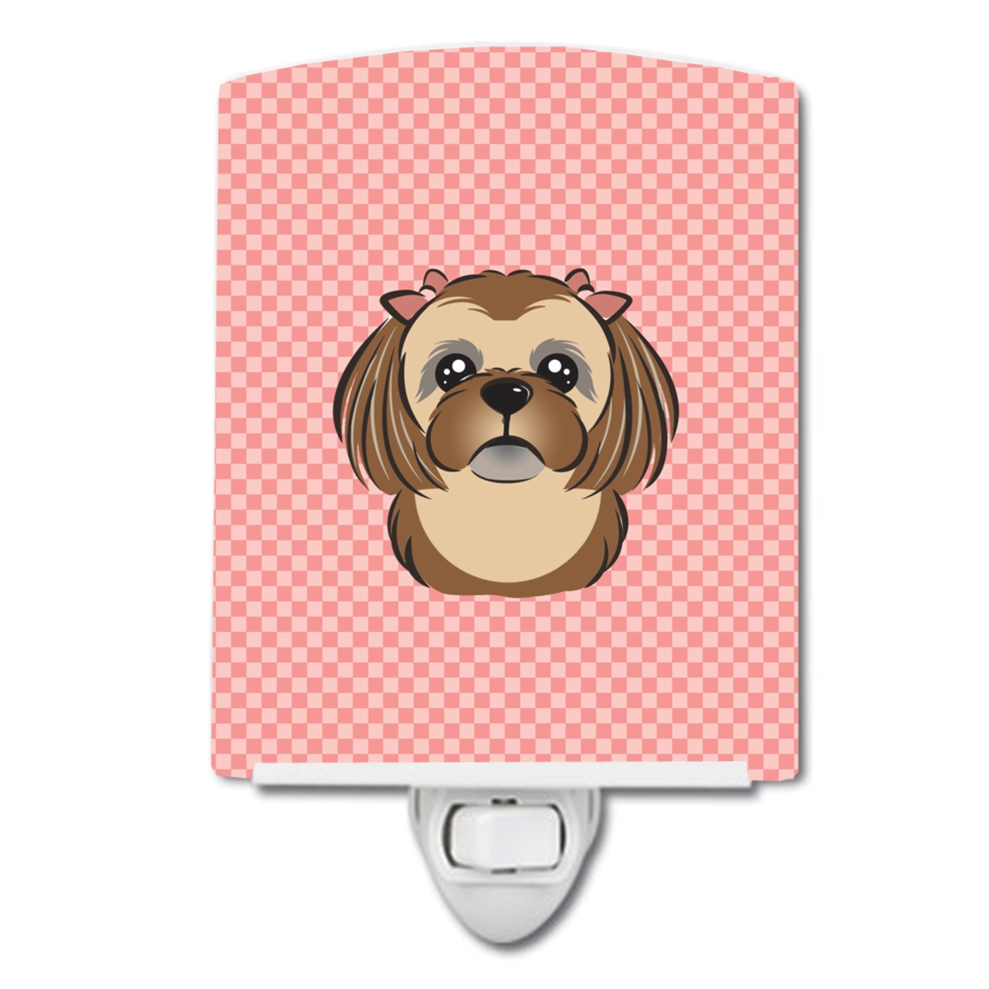  inchCarolines Treasures Checkerboard Pink Chocolate Brown Shih Tzu Ceramic Night Light, 6x4, Multicolor inch