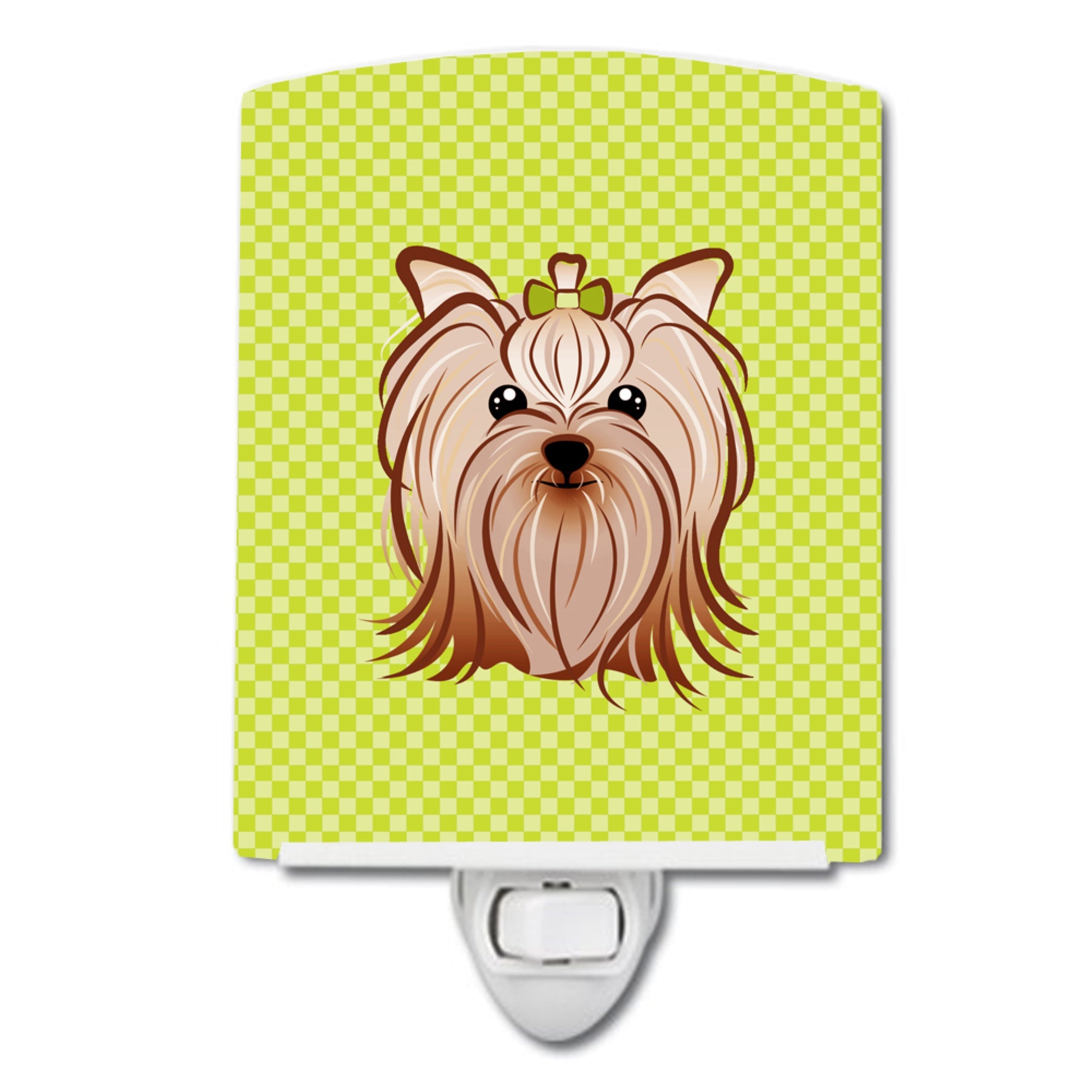  inchCarolines Treasures Checkerboard Lime Green Yorkie Yorkishire Terrier Ceramic Night Light, 6x4, Multicolor inch