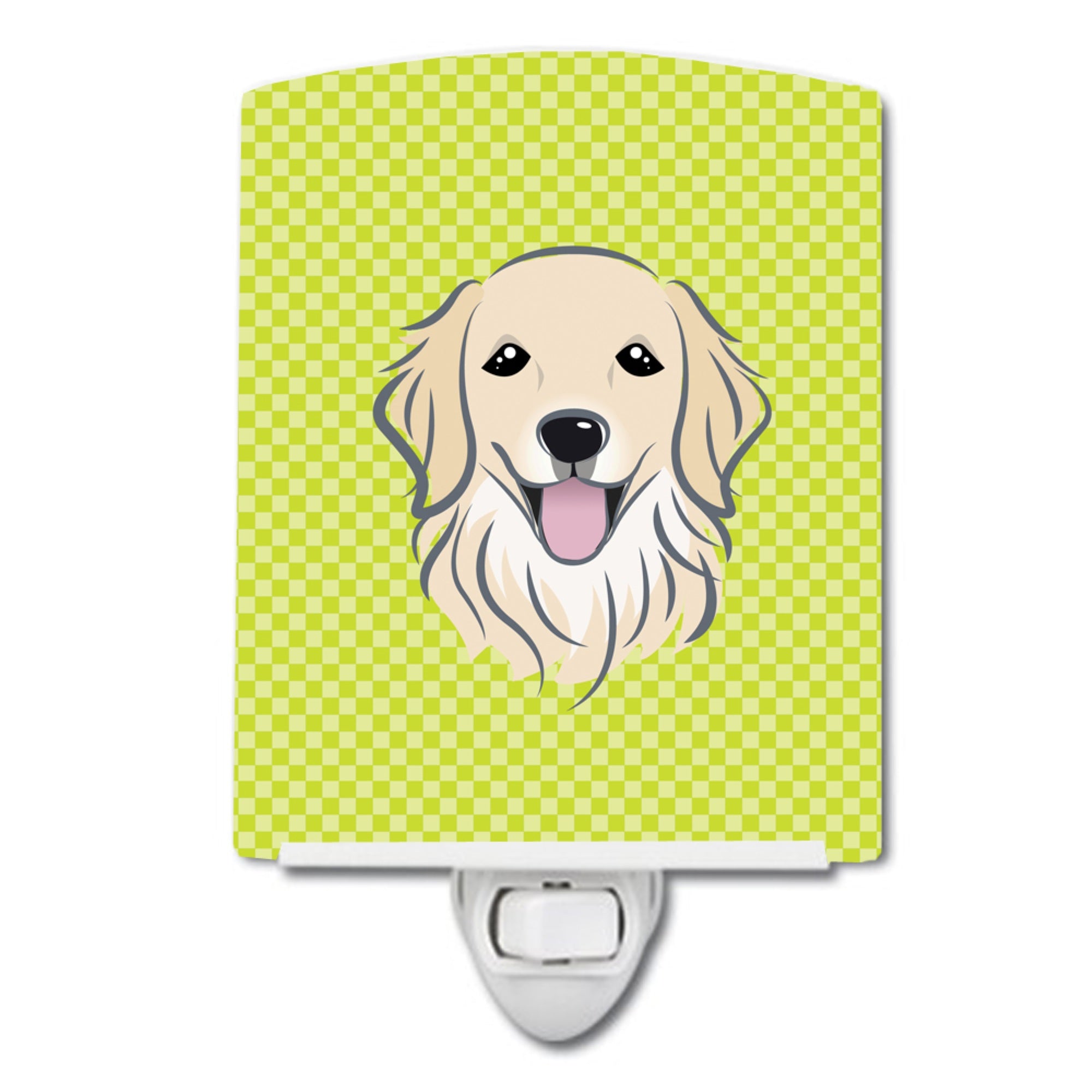  inchCarolines Treasures Checkerboard Lime Green Golden Retriever Ceramic Night Light, 6x4, Multicolor inch