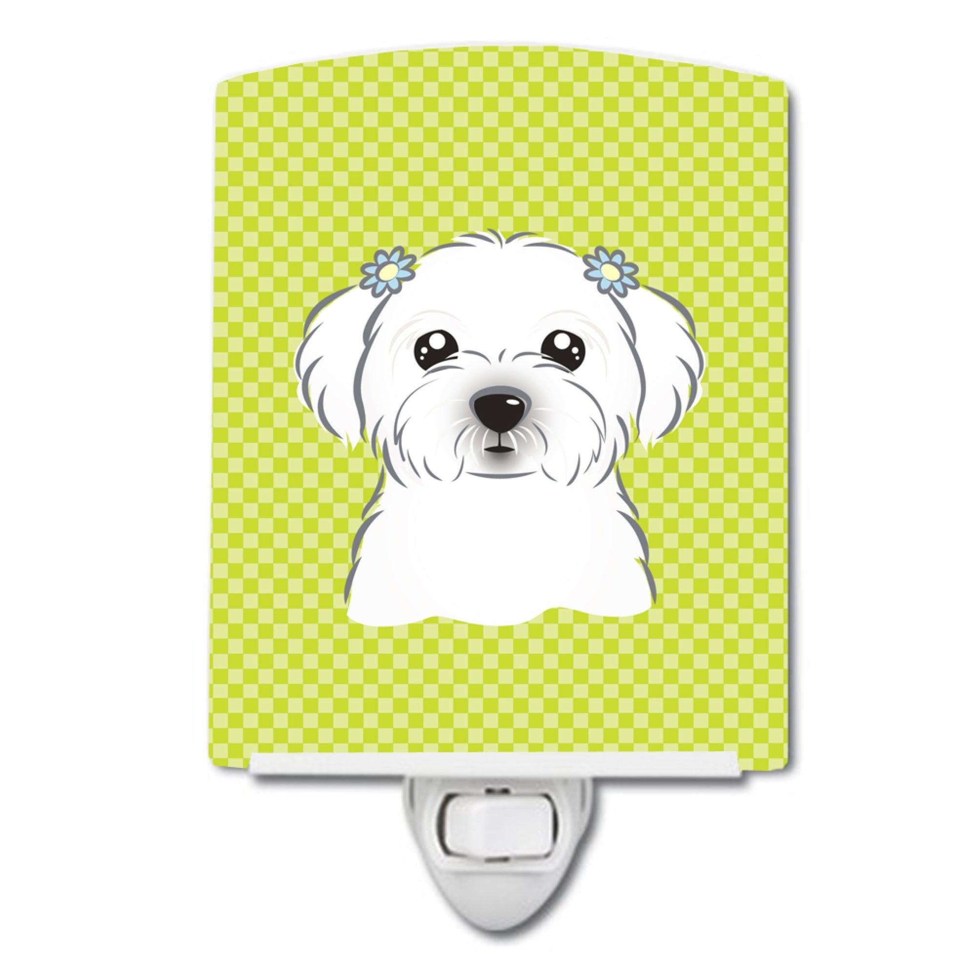  inchCarolines Treasures Checkerboard Lime Green Maltese Ceramic Night Light, 6x4, Multicolor inch