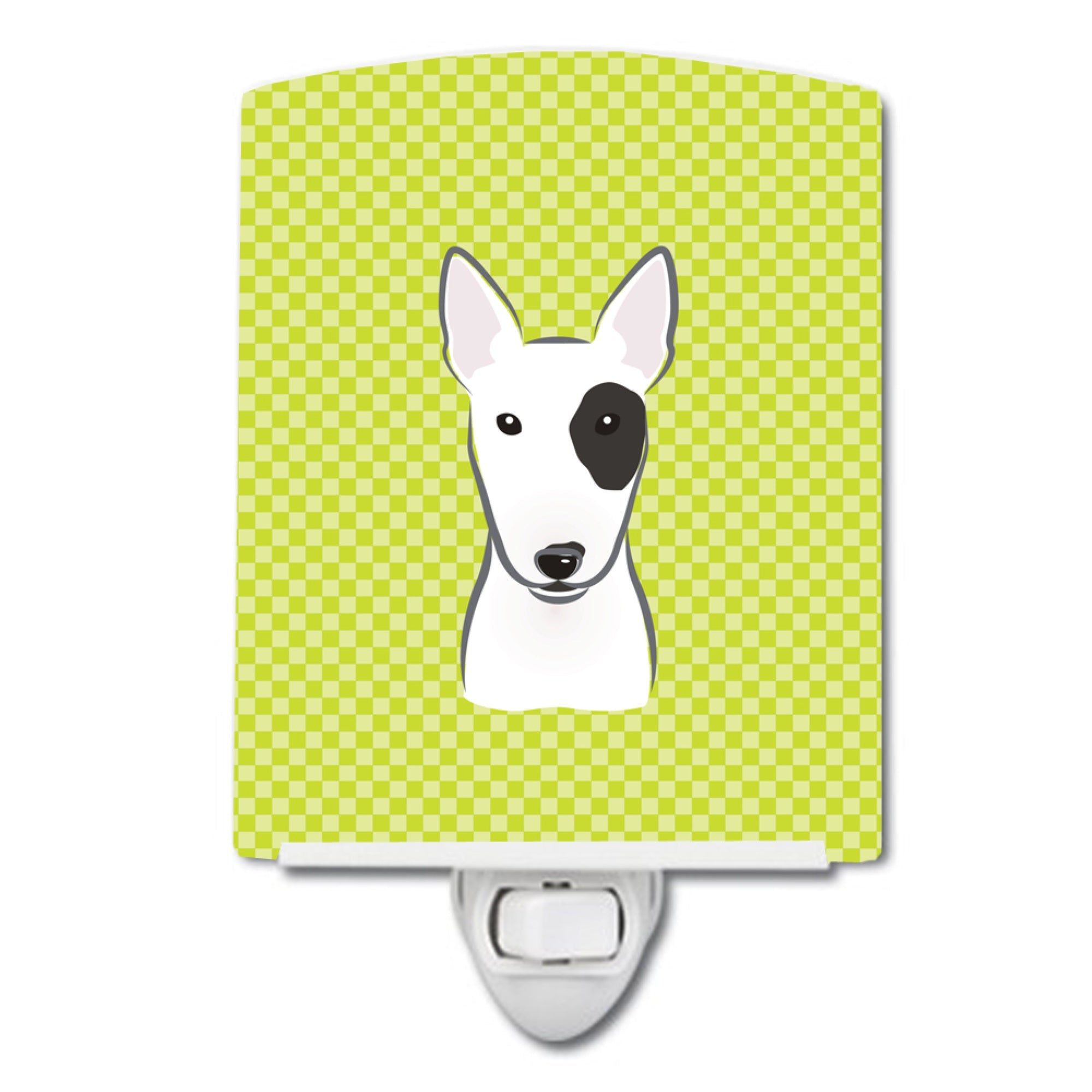  inchCarolines Treasures Checkerboard Lime Green Bull Terrier Ceramic Night Light, 6x4, Multicolor inch
