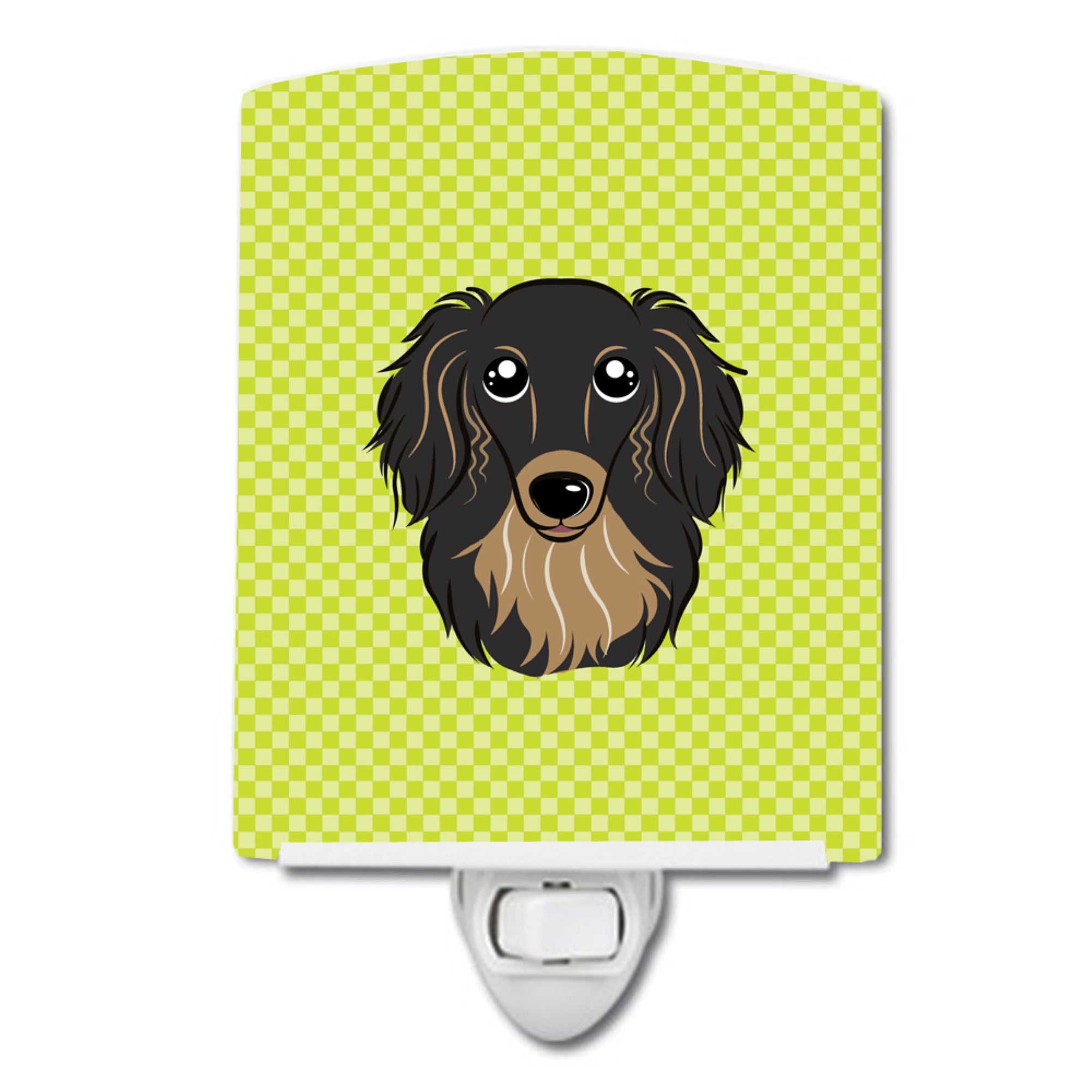  inchCarolines Treasures Checkerboard Lime Green Longhair Black and Tan Dachshund Ceramic Night Light, 6x4, Multicolor inch