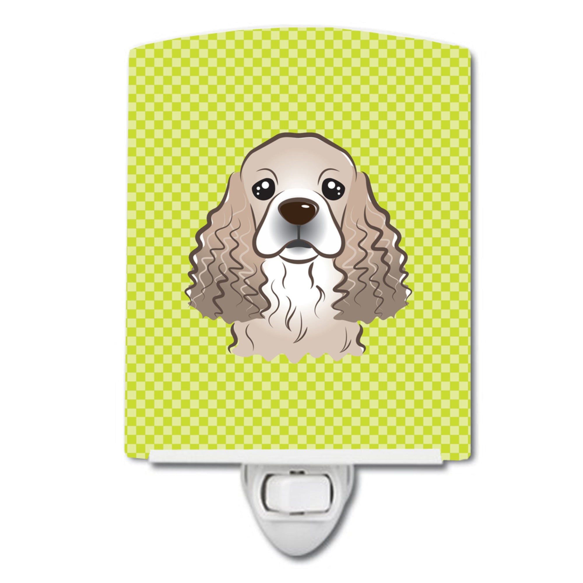  inchCarolines Treasures Checkerboard Lime Green Cocker Spaniel Ceramic Night Light, 6x4, Multicolor inch