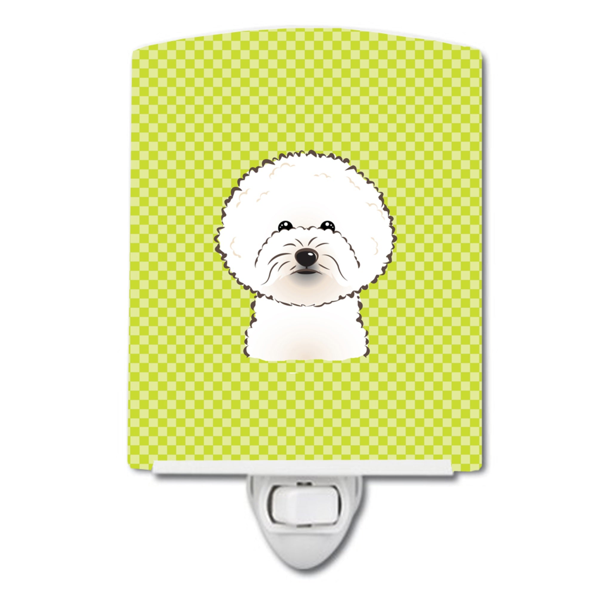  inchCarolines Treasures Checkerboard Lime Green Bichon Frise Ceramic Night Light, 6x4, Multicolor inch
