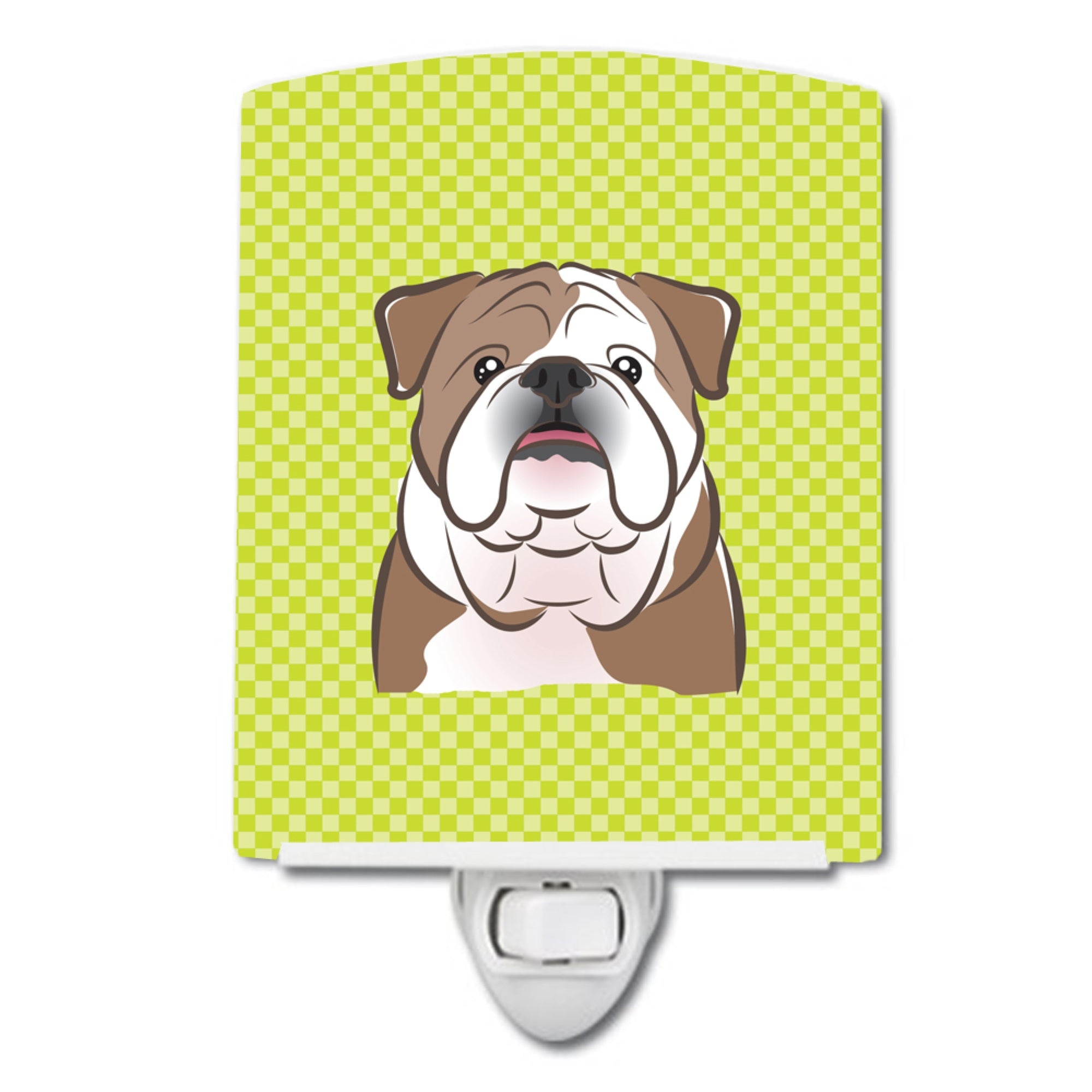  inchCarolines Treasures Checkerboard Lime Green English Bulldog Ceramic Night Light, 6x4, Multicolor inch
