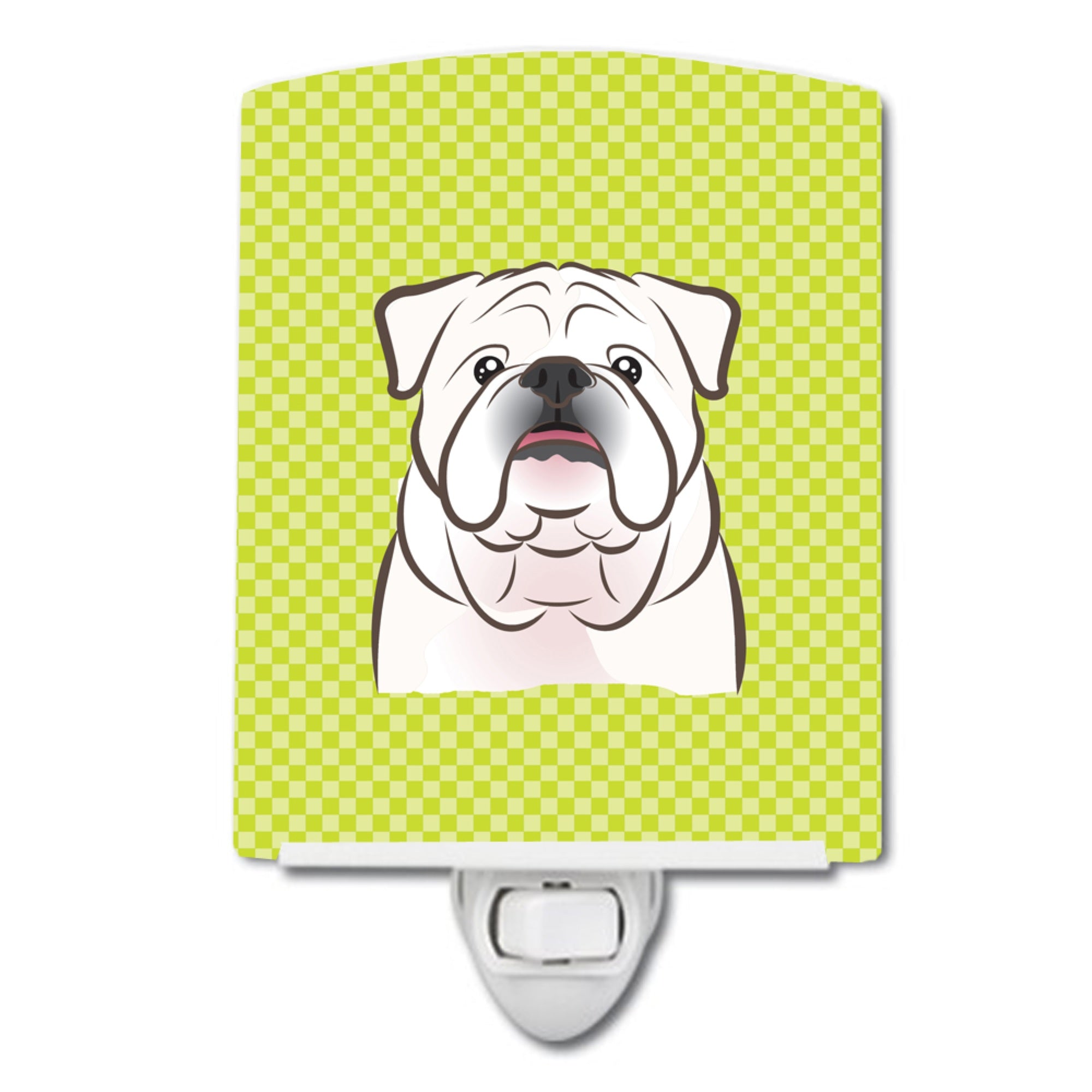  inchCarolines Treasures Checkerboard Lime Green White English Bulldog Ceramic Night Light, 6x4, Multicolor inch